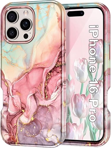 Miniatura 38 de Btscase Funda para iPhone 16e (2025), [probada en caídas de grado militar] Diseño de patrón de mármol delgado, resistente, a prueba de golpes, para