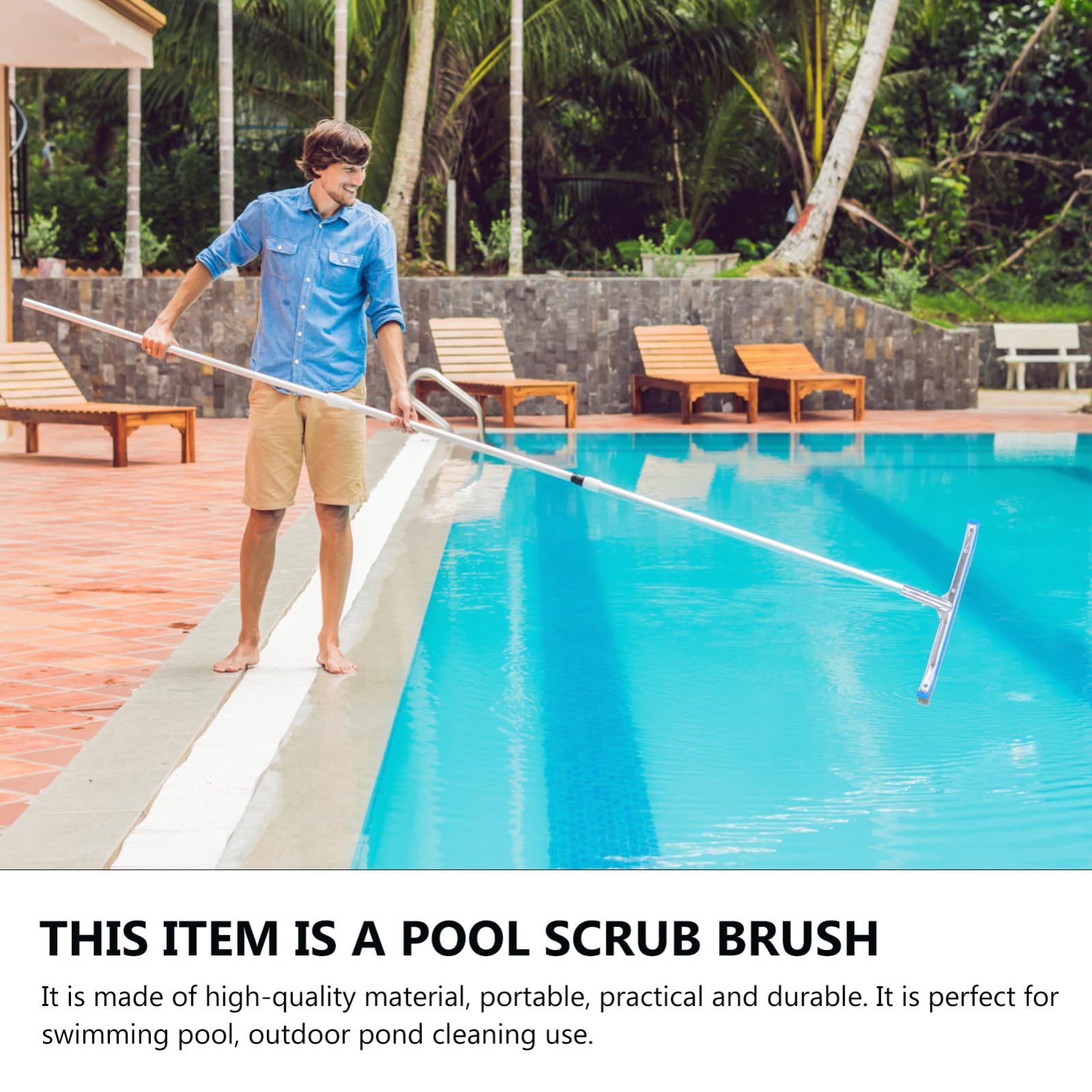 Drahtbürste Schwimmbadbürste zur Poolreinigung mit Aluminiumgriff und Stahlborsten Robuste für Boden und Wände für Outdoor Gartenreinigung