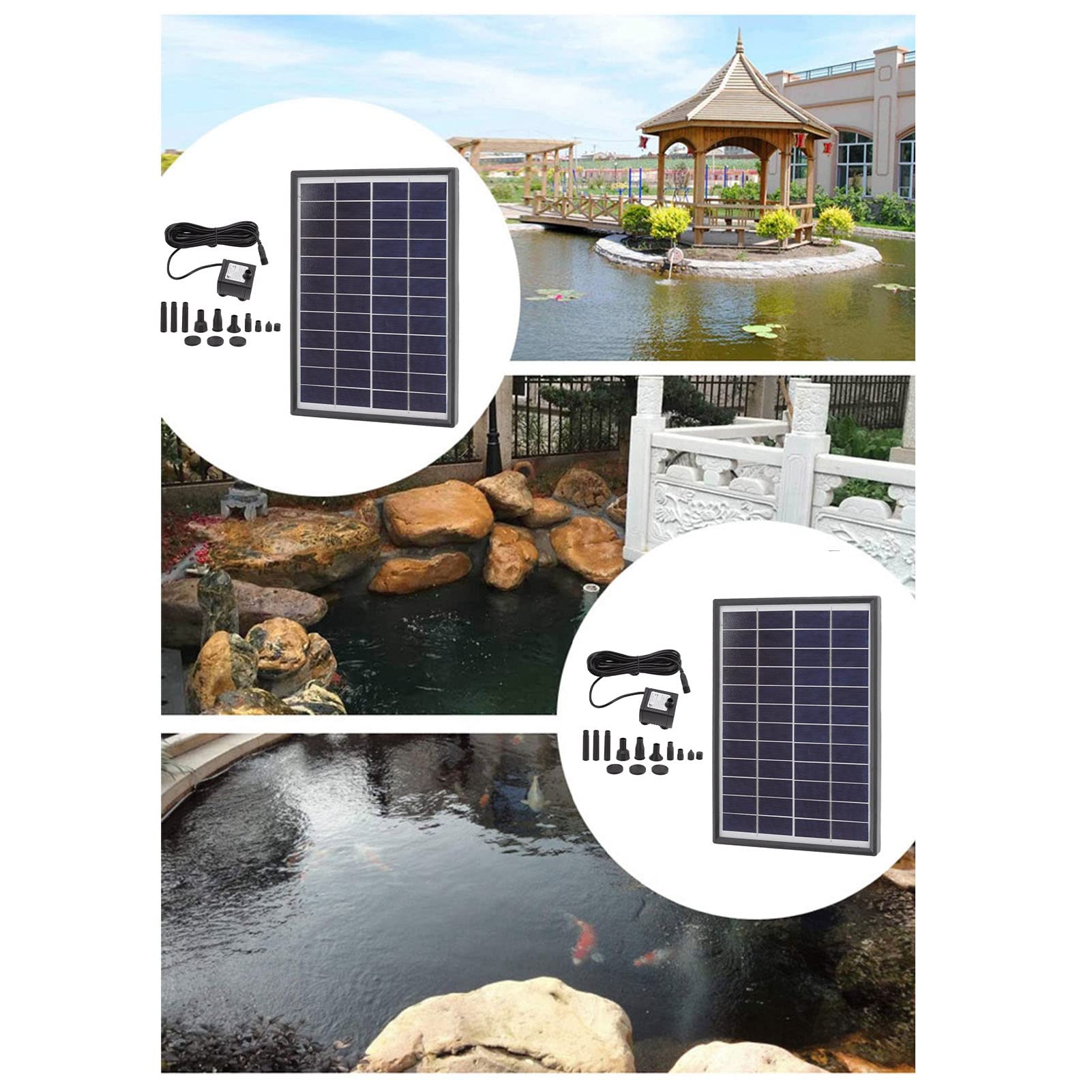 Kit de Bomba Solar para Fuente, 12V 6W Bomba Solar para Fuente de Baño de Pájaros, Fuente Solar con Panel, 10 Boquillas, Bomba Solar para Fuente de Agua de Exterior para Estanques