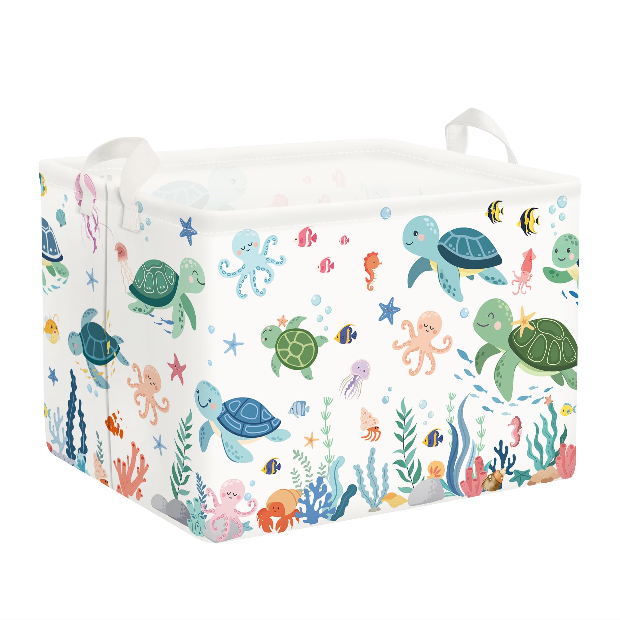 Clastyle Sea Animal Baby Laundry Hamper Crabs Book Storage Basket for Bathroom Parent Storage Box to Organize Toy Clothes, Green Turtle, 40x30x30 cm