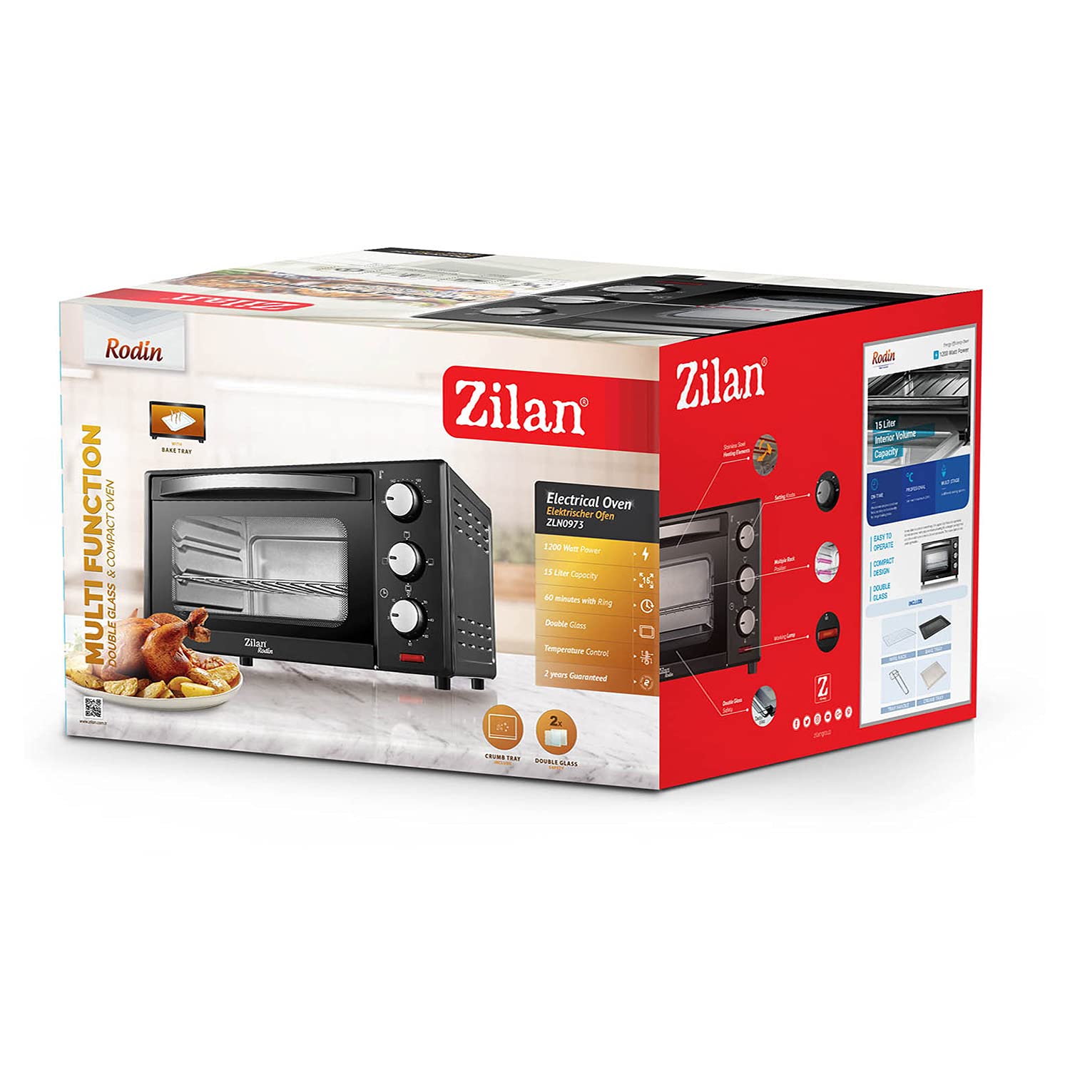 Zilan forno elettrico 15 litri doppia protezione in vetro