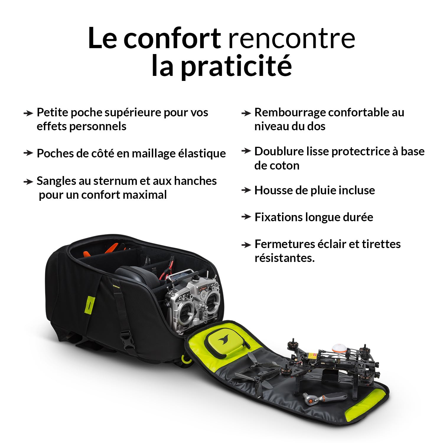 Torvol - Quad PITSTOP Backpack V2, 26L, Sac à dos drone fpv, Transport 2 quads + accessoires, drone dji mini 4k, batterie dji mini 3, pc portable 15 pouces, sac a dos voyage cabine avion, Noir & vert.