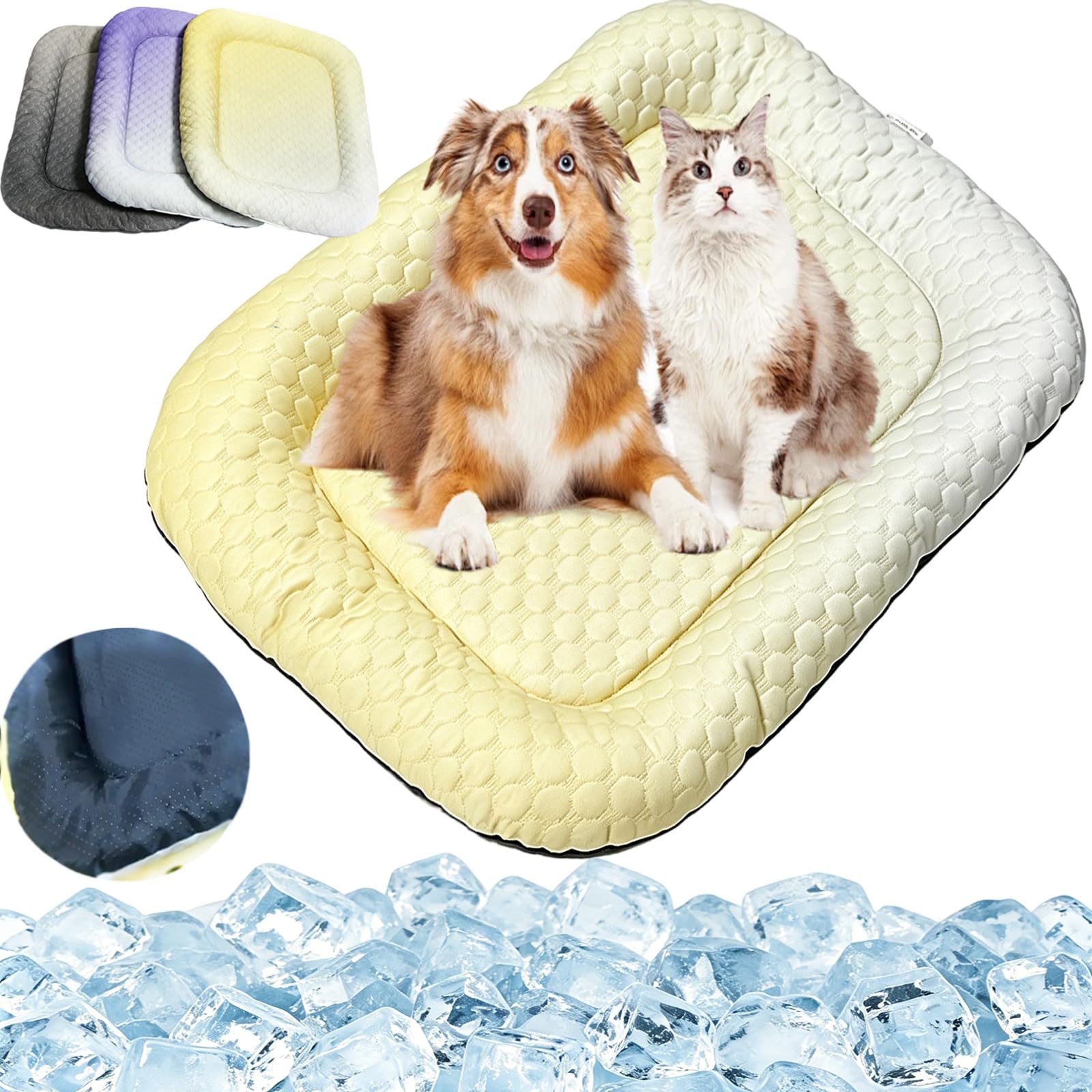 Cooling Gel Mat for Pets Summer Heat Relief Pad, Breathable Dog Cooling Mat, Waterproof Gradient Pet Cool Blanket Easy to Clean & Non-Slip Base Cat Cool Mats for Dogs Cats Indoor Outdoor (Yellow S)