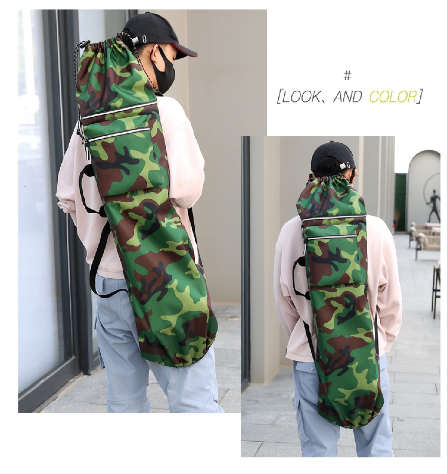 Borsa per skateboard da uomo impermeabile zaino da skateboard borsa con spallacci regolabili custodia portatile per skateboard, penny board, borsa da trasporto longboard