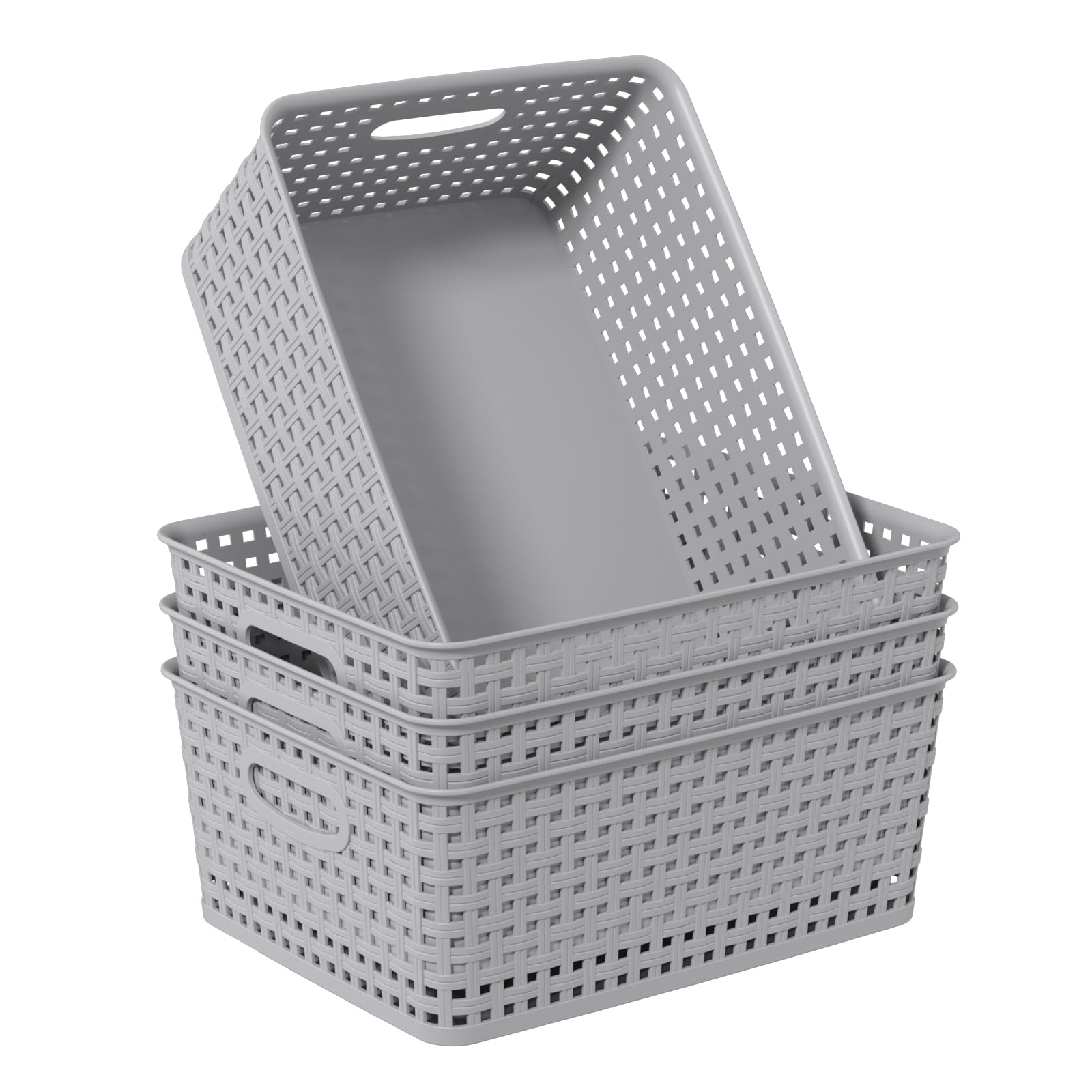 Minekkyes Set of 4 Plastic Storage Basket, Small Desktop Organization Baskets Set, Grey, T