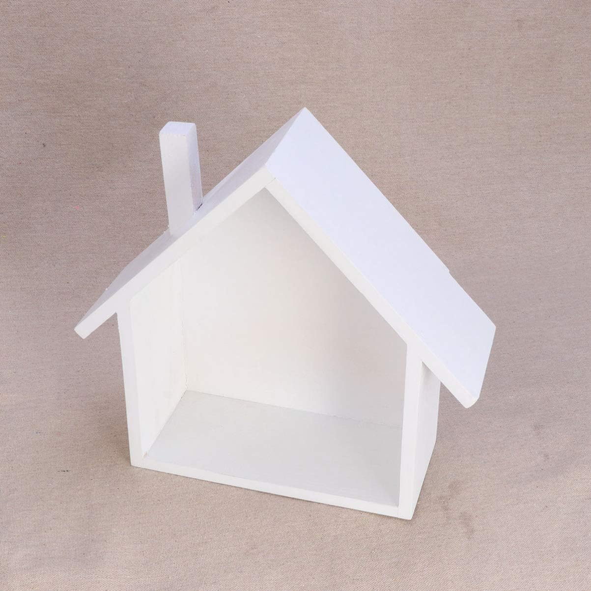 Cabilock Decorative Wall Rack Wooden Wall Storage Small House Shape White Shelf