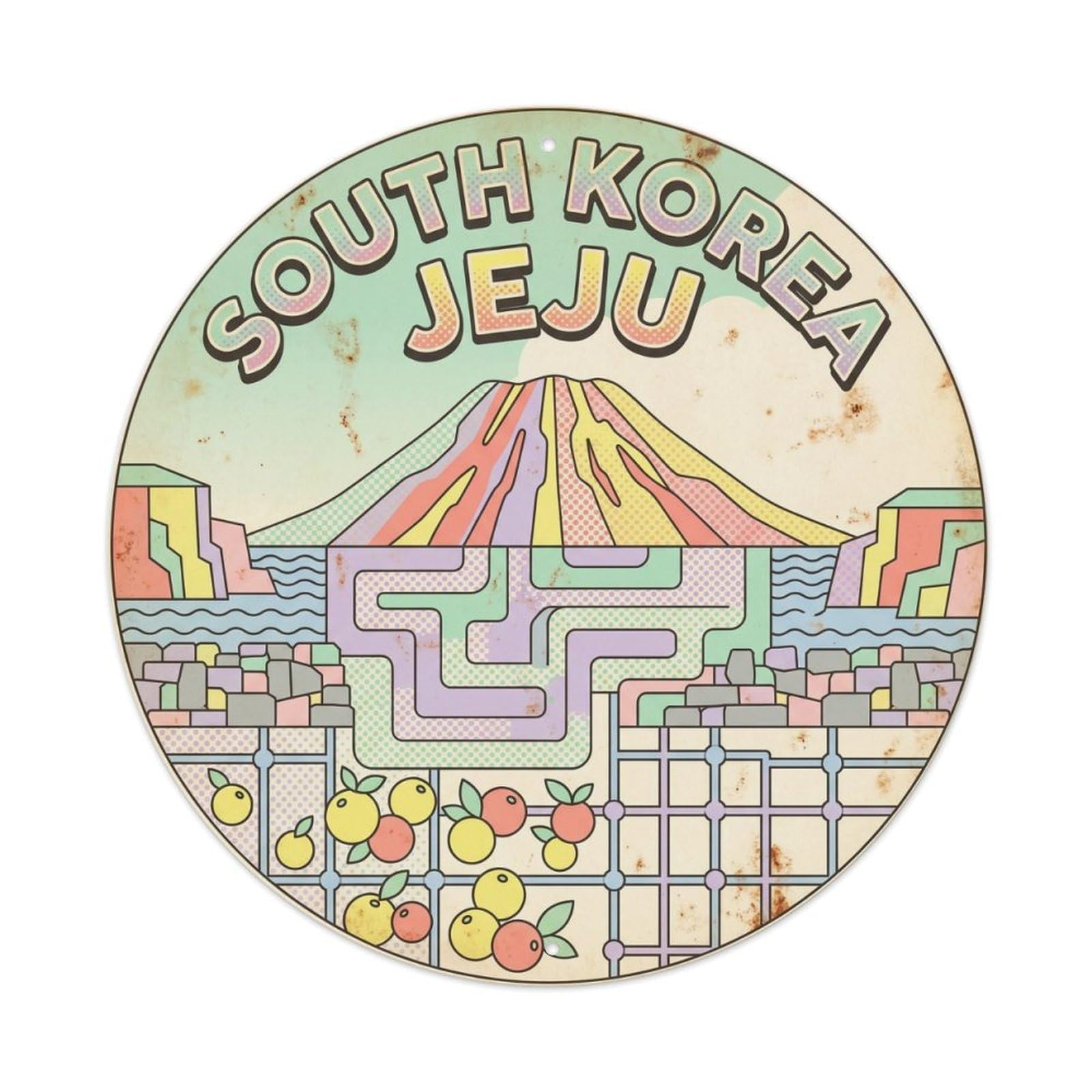 Jeju Island South Korea Seaside City Bold Color Metal Tin Sign
