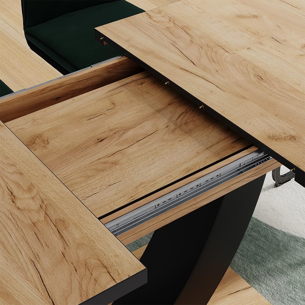 Vicco tavolo da pranzo allungabile Fenaro, Nero/quercia, 120 x 80 cm Estensibile, con funzione di estensione per un adattamento flessibile delle dimensioni del tavolo