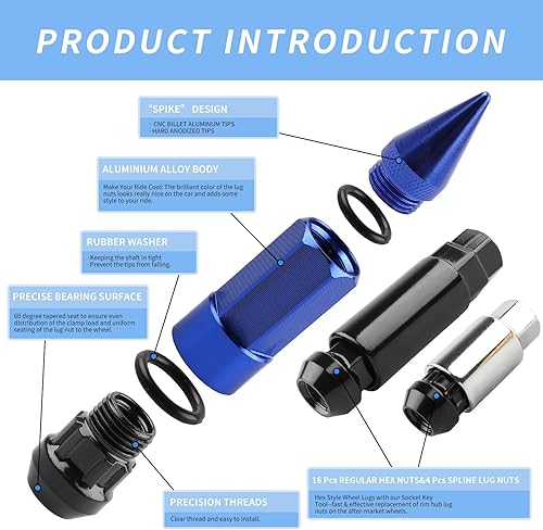 Vista 43 de 20 piezas anti robo puntiagudo extendido sintonizador rueda/llantas tuerca Lug M12X1.5+zócalo Rojo