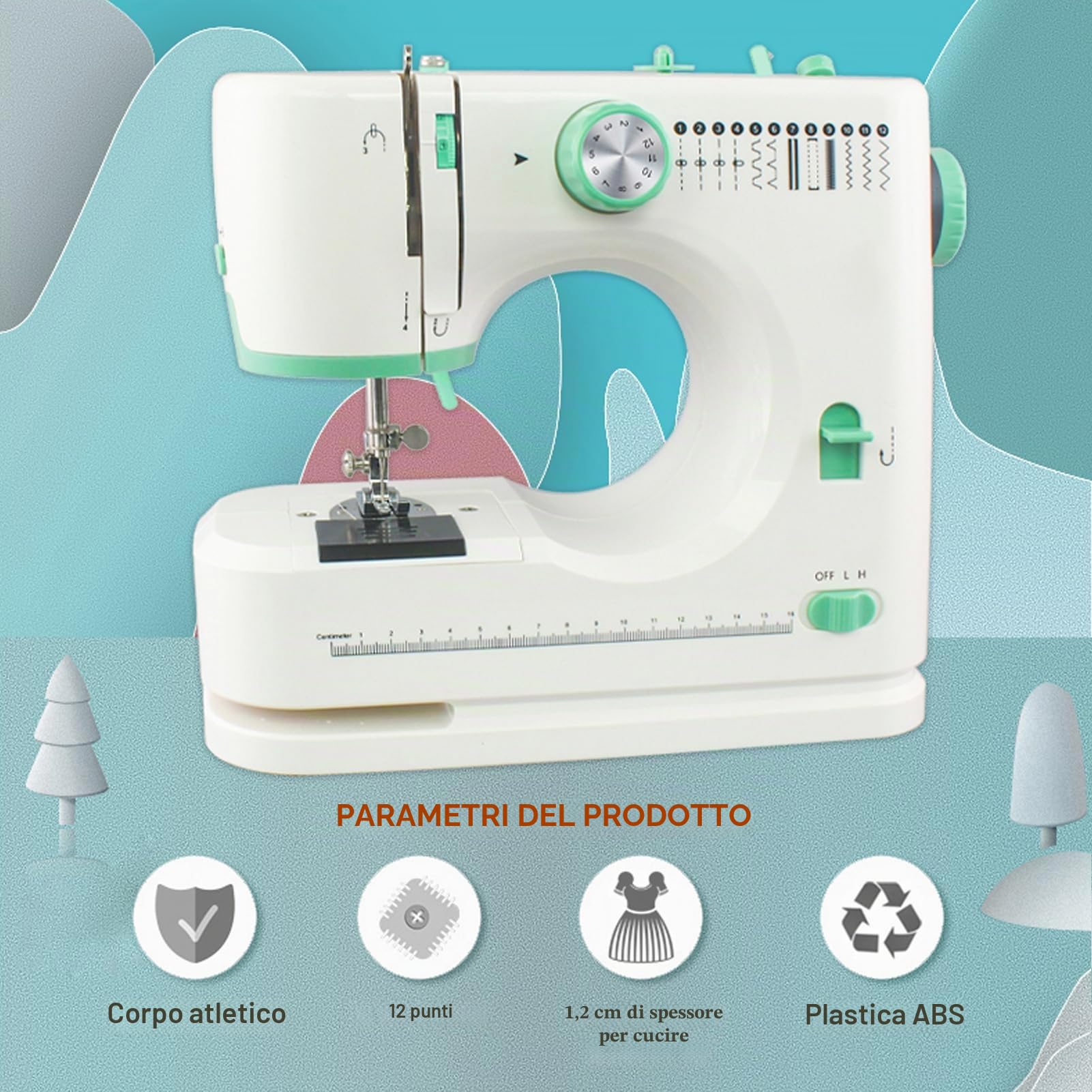 520 Macchina Da Cucire Portatile, Macchina Da Cucire Multifunzione Per Principianti E Professionisti, 12 Punti, Pedali, Accessori Per Cucire, Ideale Per Vestiti, Federe E Uso Domestico