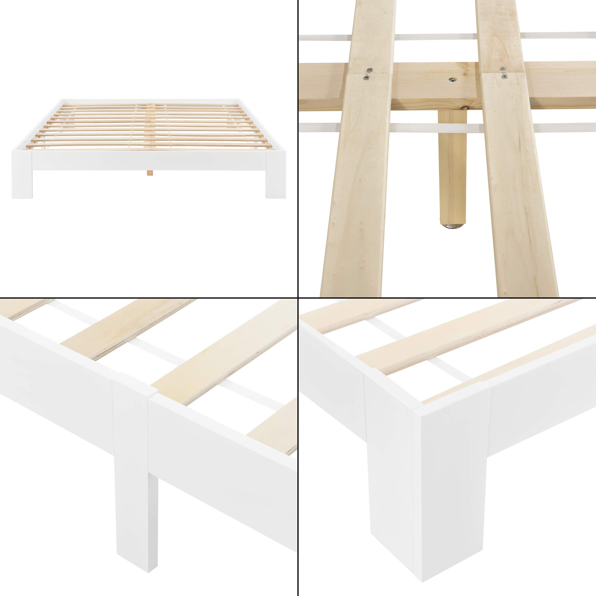[en.casa] Struttura Letto in Legno di Pino 160 x 200 cm con Rete a Doghe Letto Matrimoniale in Design Minimal - Bianco