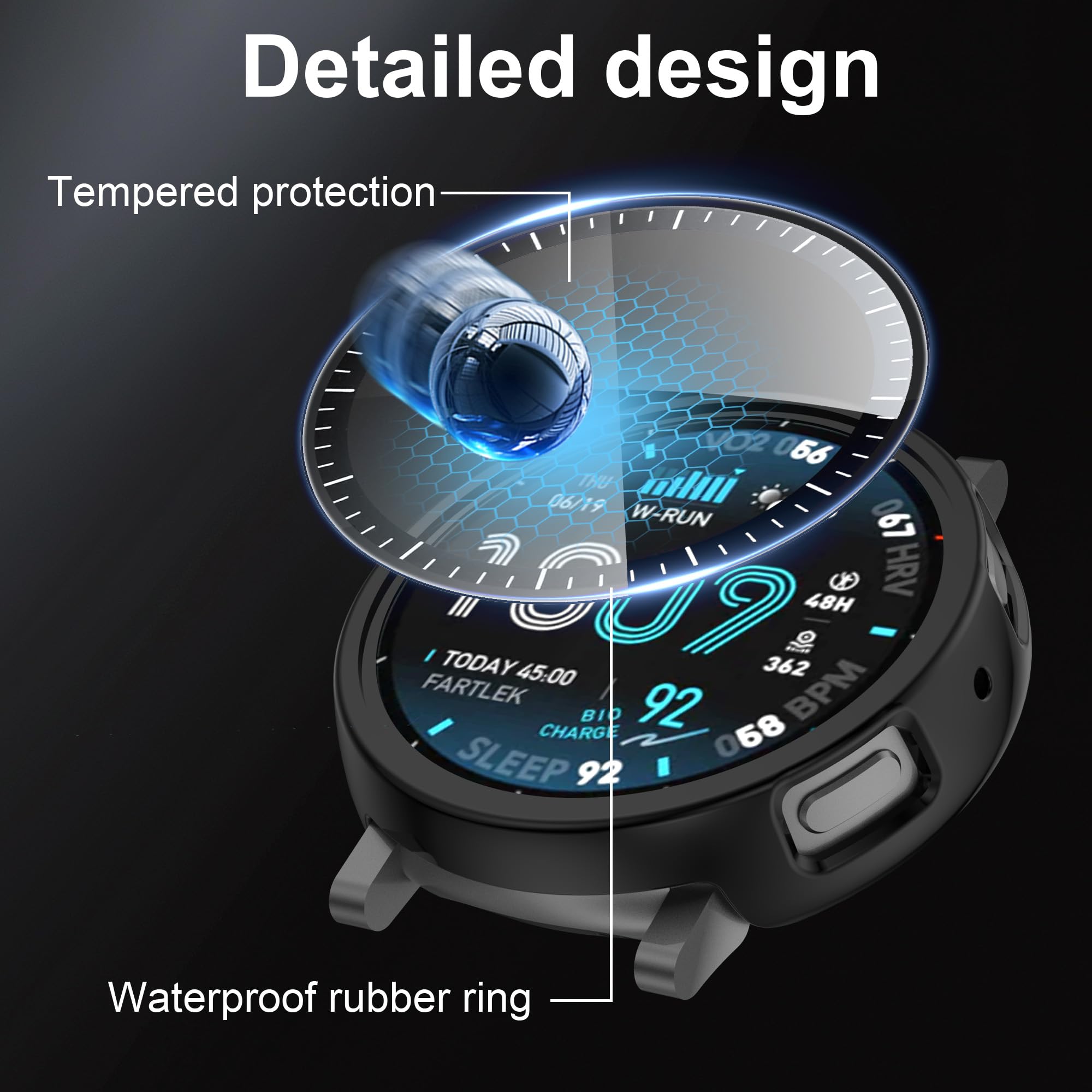 2 Custodie Rigide In PC + Vetro Temperato Per Amazfit Active Max – Protezione Antiurto E Alta Sensibilità, Nero E Trasparente, Set Da 2 - 3
