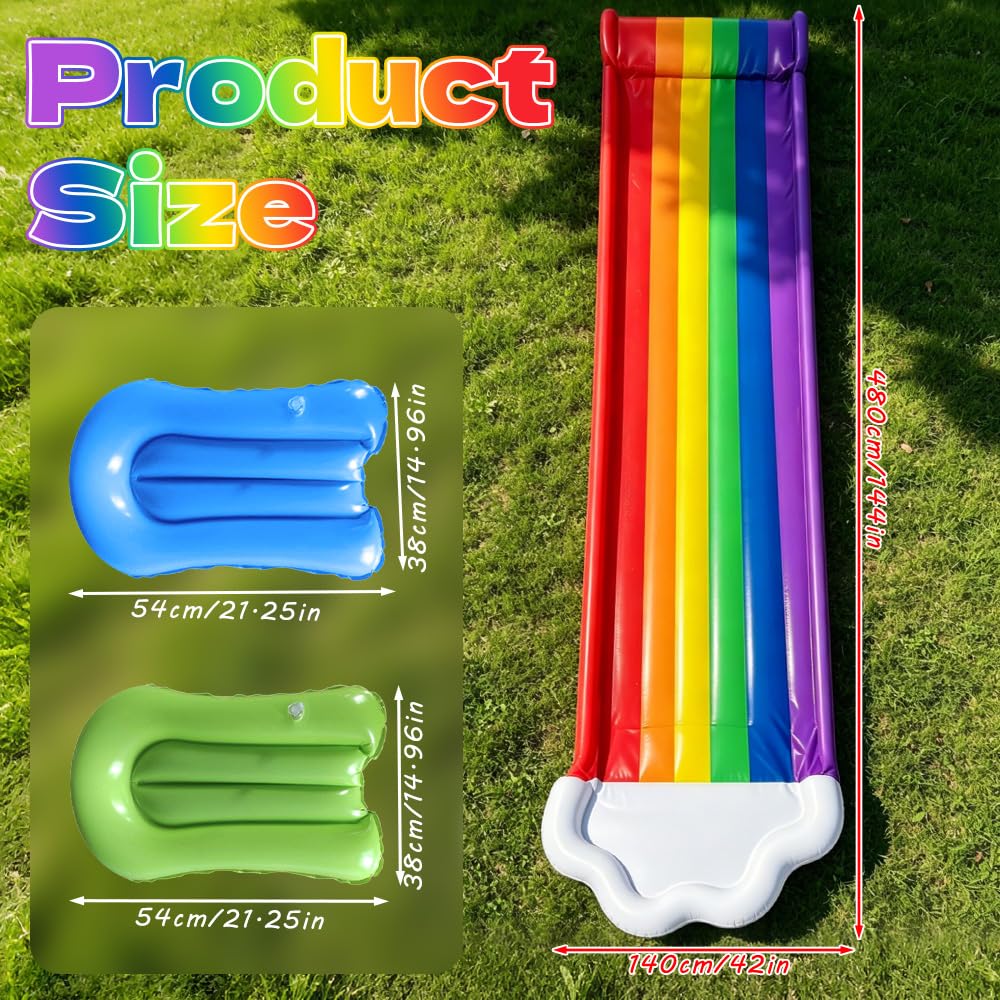 Wasserrutsche Garten 4.8x1.4m Doppel Wasserrutsche mit 2 Bodyboards & Sprinkler für Kinder Erwachsene