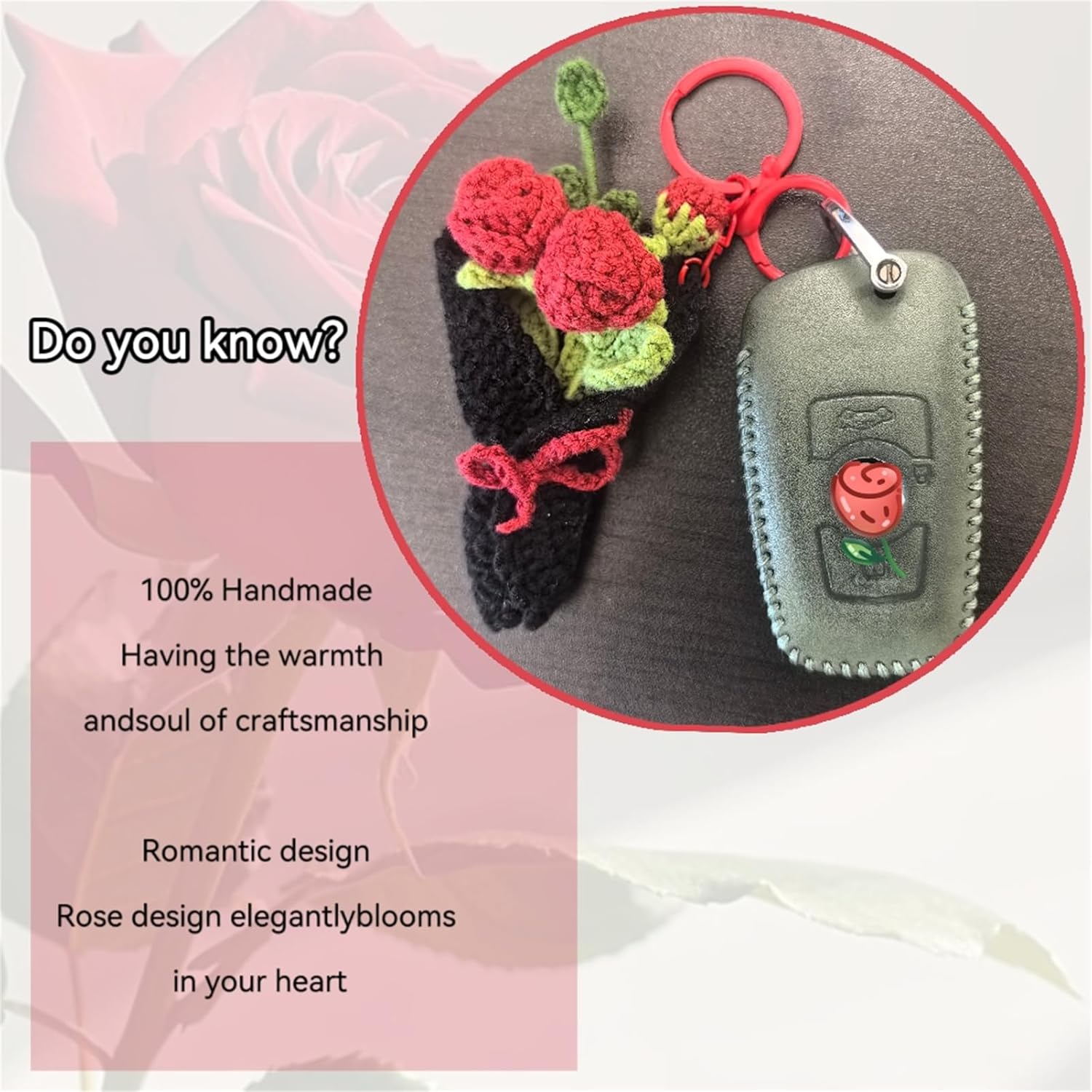 Handmade Crochet Flower Keychain, Cute Keychains for Women Girls Novelty Aesthetic Keychains Holiday Gifts - Image 2