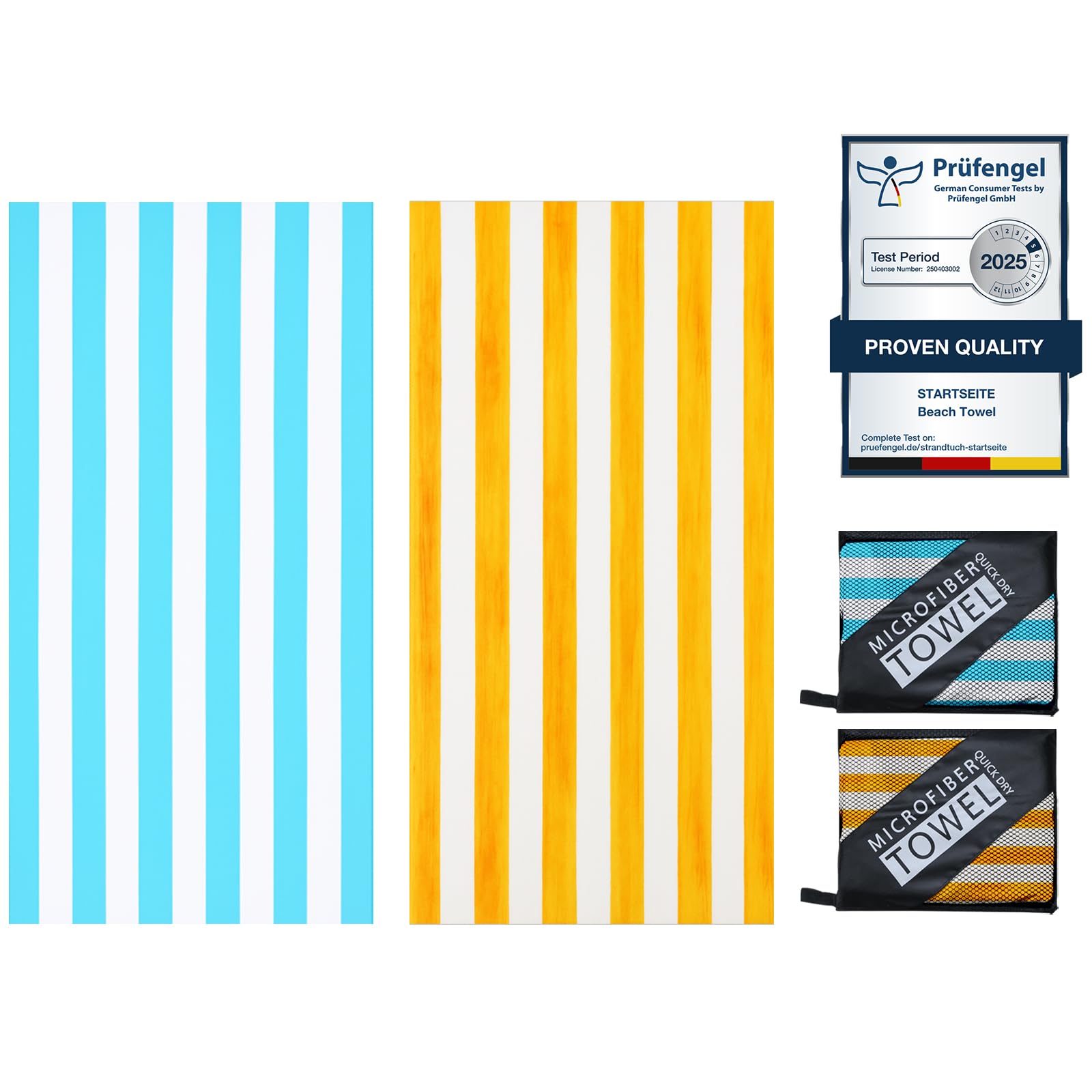 Startseite Microfibre Beach Towels for Adults - 2 Pack 180x100cm Lightweight Beach Towel Extra Large, Sand Free & Quick Dry Beach Towel Extra Large for Travel, Swim, Sports(Yellow and Blue Stripes) โ image 1