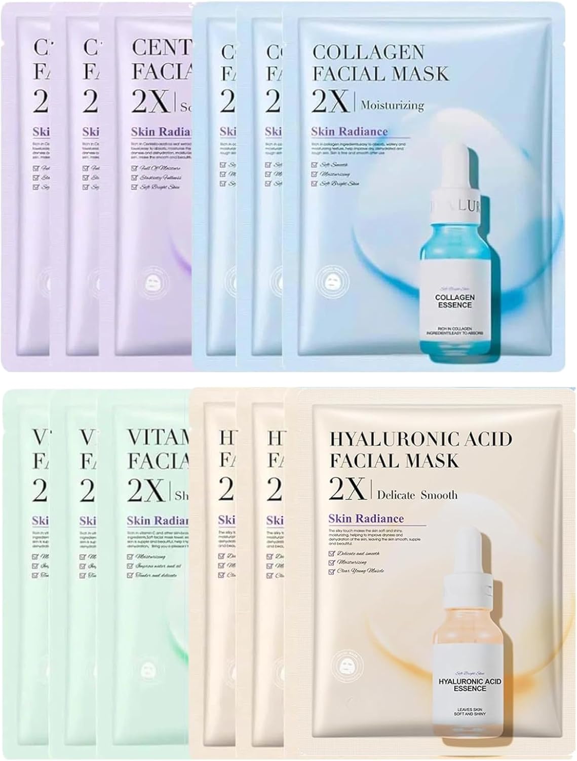 12 Pcs Hydrating Sheet Face Mask Set – Brightening & Hydrating Face Mask – Essence Moisturizing Improve Skin Smoothness Sheet Masks for All Skin Types