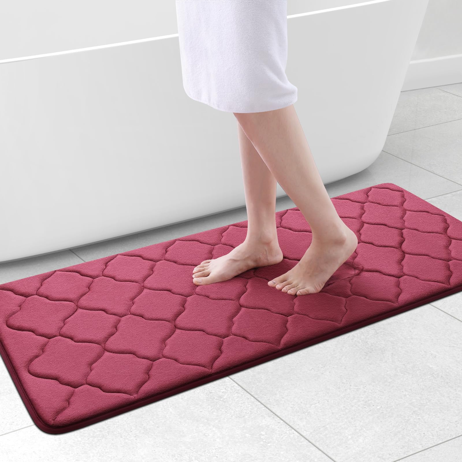 OLANLY Memory Foam Bath Mat Rug 47x20, Ultra Soft and Absorbent Bathroom Rugs, Non-Slip, Comfortable, Machine Washable Bath Carpet for Bathroom Floor,
