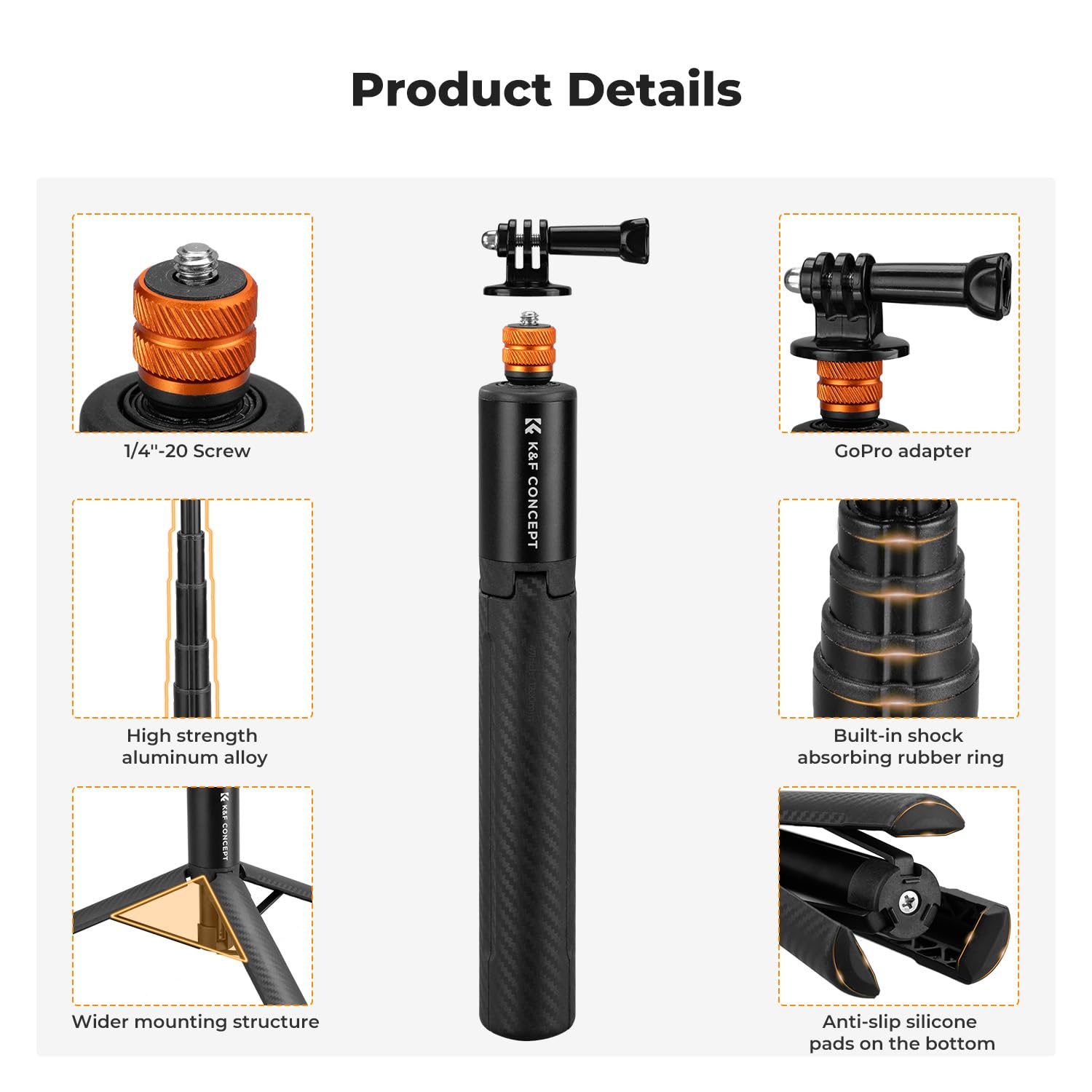 K&F CONCEPT MS21 Selfie Stick Tripod do Insta 360, niewidoczny statyw do selfie z adapterem, wysuwany statyw do Insta 360 Ace/Ace Pro/X5/X4/X3/0NE X2/ONEX, DJI Osmo Action, AKASO Action