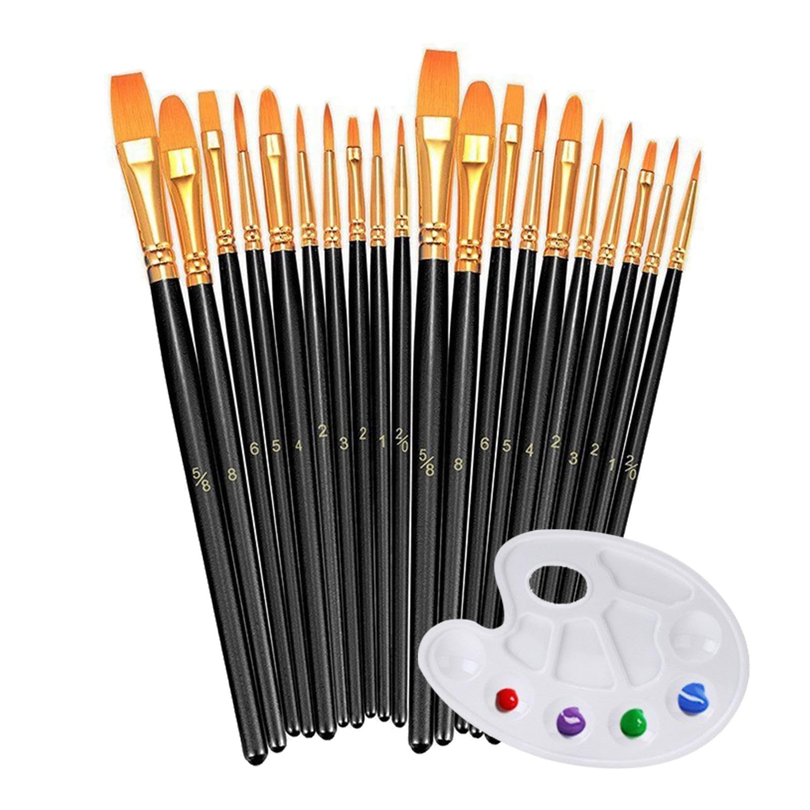 20 PCS Nylon Hair Paint Brushes Set with Palette for Acrylic, Oil and Watercolor Painting