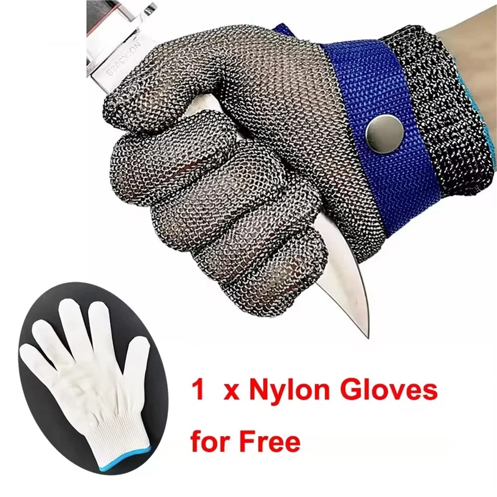 Gants anti-coupures, S de travail en acier inoxydable résistant aux coupures, s sécurité maille métallique anti-coupure for bouchers(Medium)