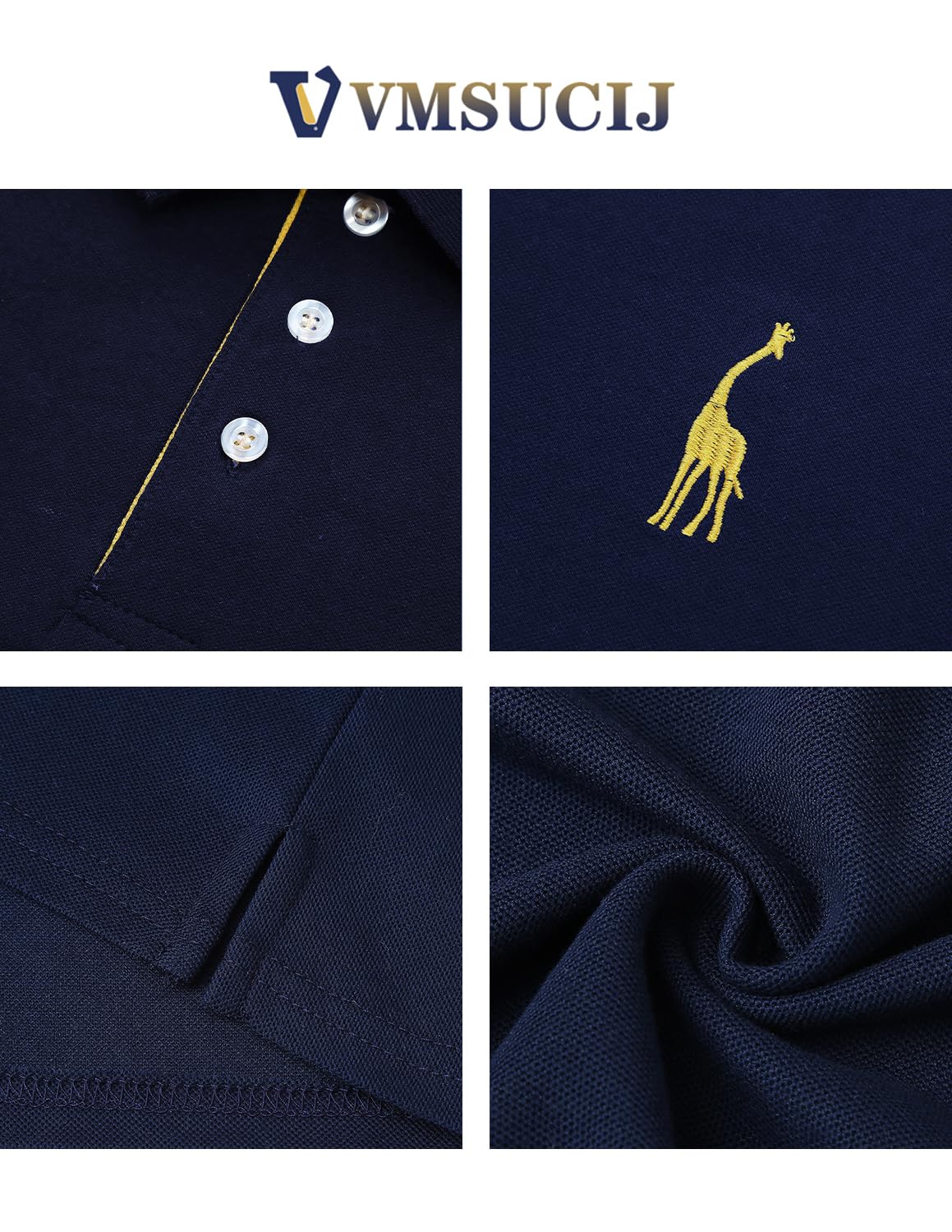 VMSUCIJ Polo Uomo Manica Corta in Cotone Giraffe Embroidery Classic Polo Neck Golf Shirt