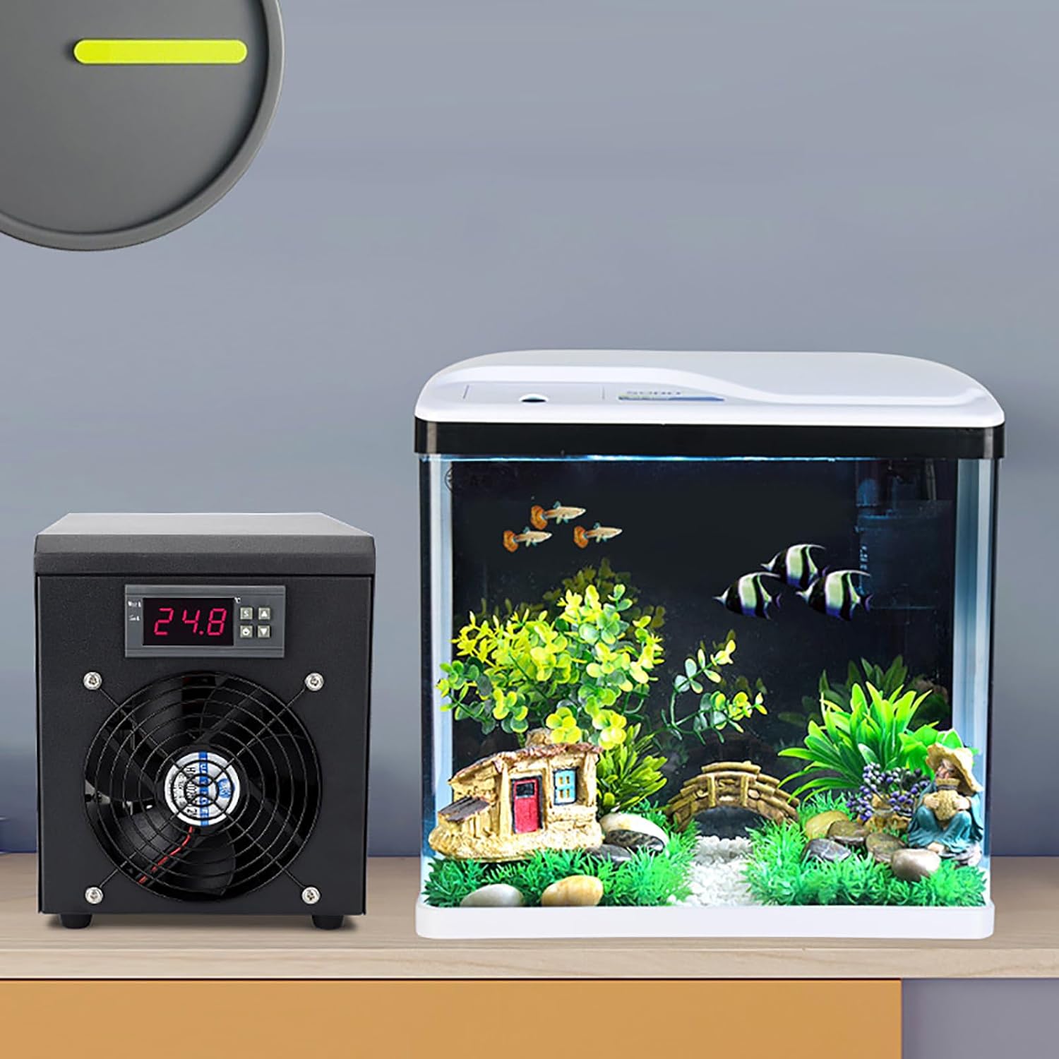 Aquarium Chiller next to a fish tank