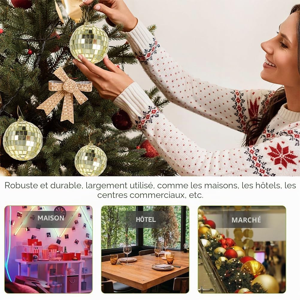 Abaodam Pièces Boules De Décoration De Sapin De Noël Disco d'or Boule Disco Dorée Boule à Facettes Suspendue Mini Disco Ornement De Boule De Noël Un Verre Accessoires Bal De