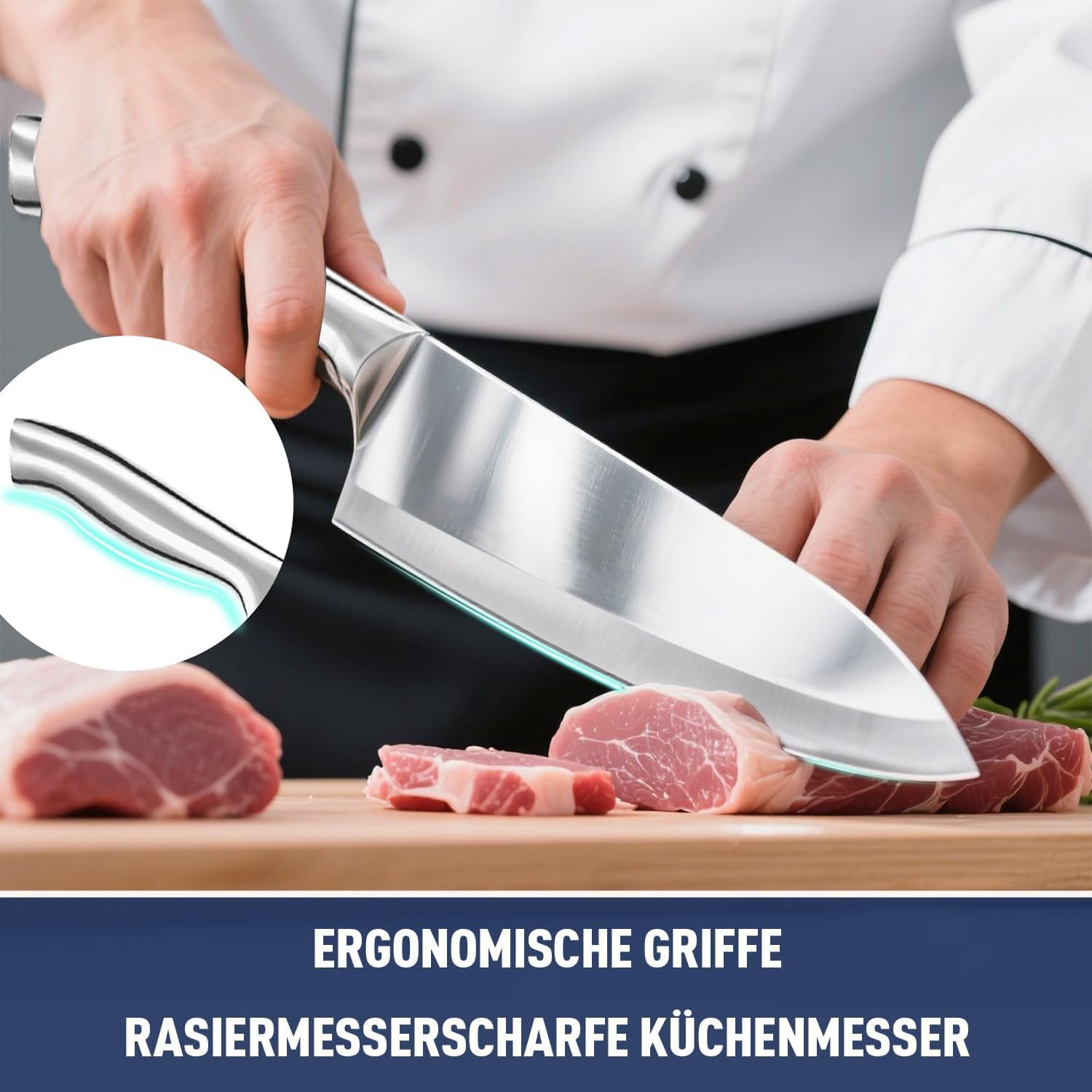 6-teiliges Messerset mit Messerblock und Integriertem Messerschärfer, Klassisches Holz Messer Block mit Edelstahl-Messern, Eichenholz Messerblock