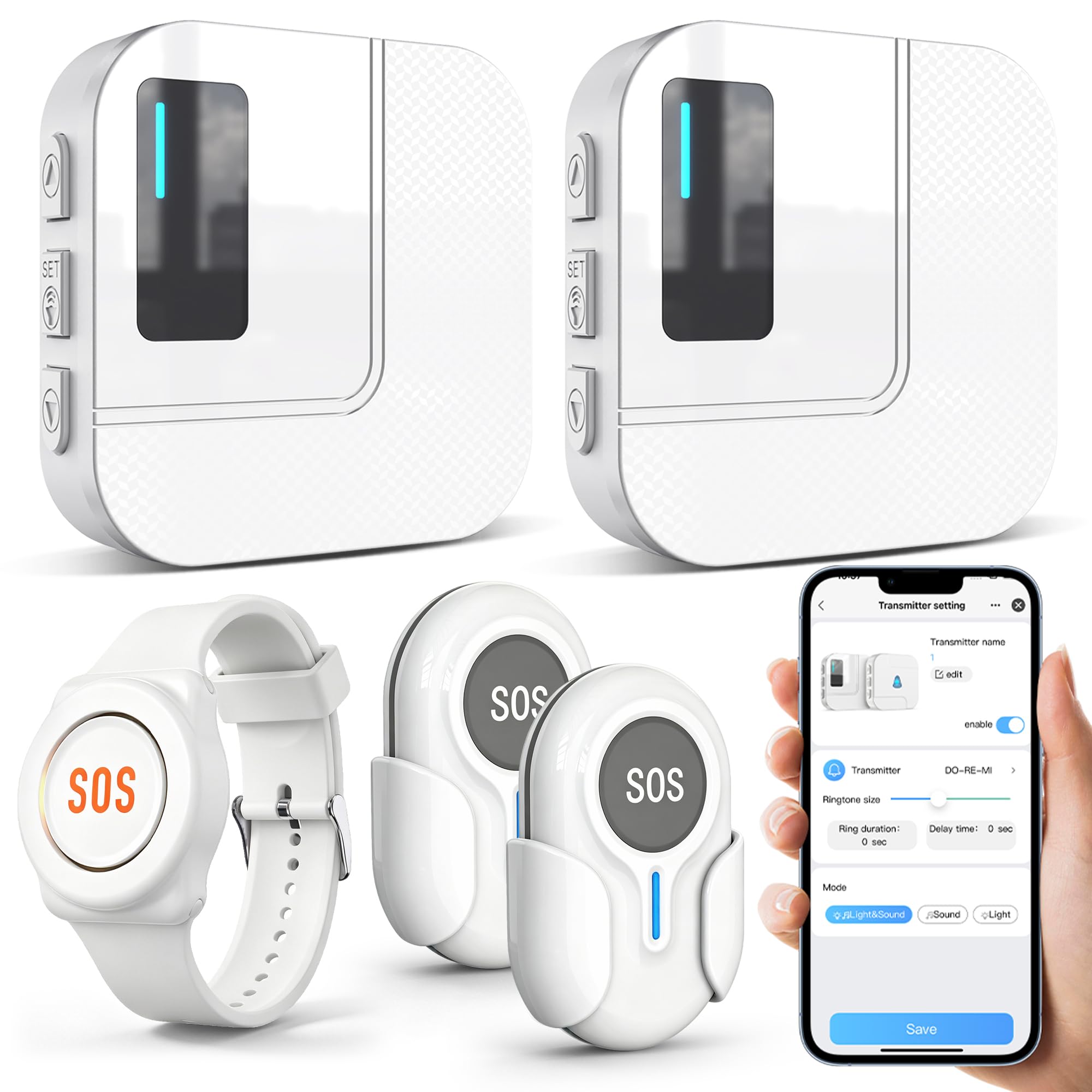 Daytech inteligentny alarm dla seniorów WiFi Tuya, przycisk ratujący życie, dla osób, które potrzebują pomocy w domu (2 odbiorniki + 2 przyciski + 1 bransoletka)