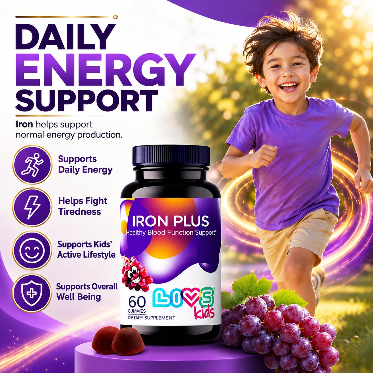 LIVS Nutrition Iron Plus Kids Gummies, Energy & Blood Support, 120 Count — Amazon image 4