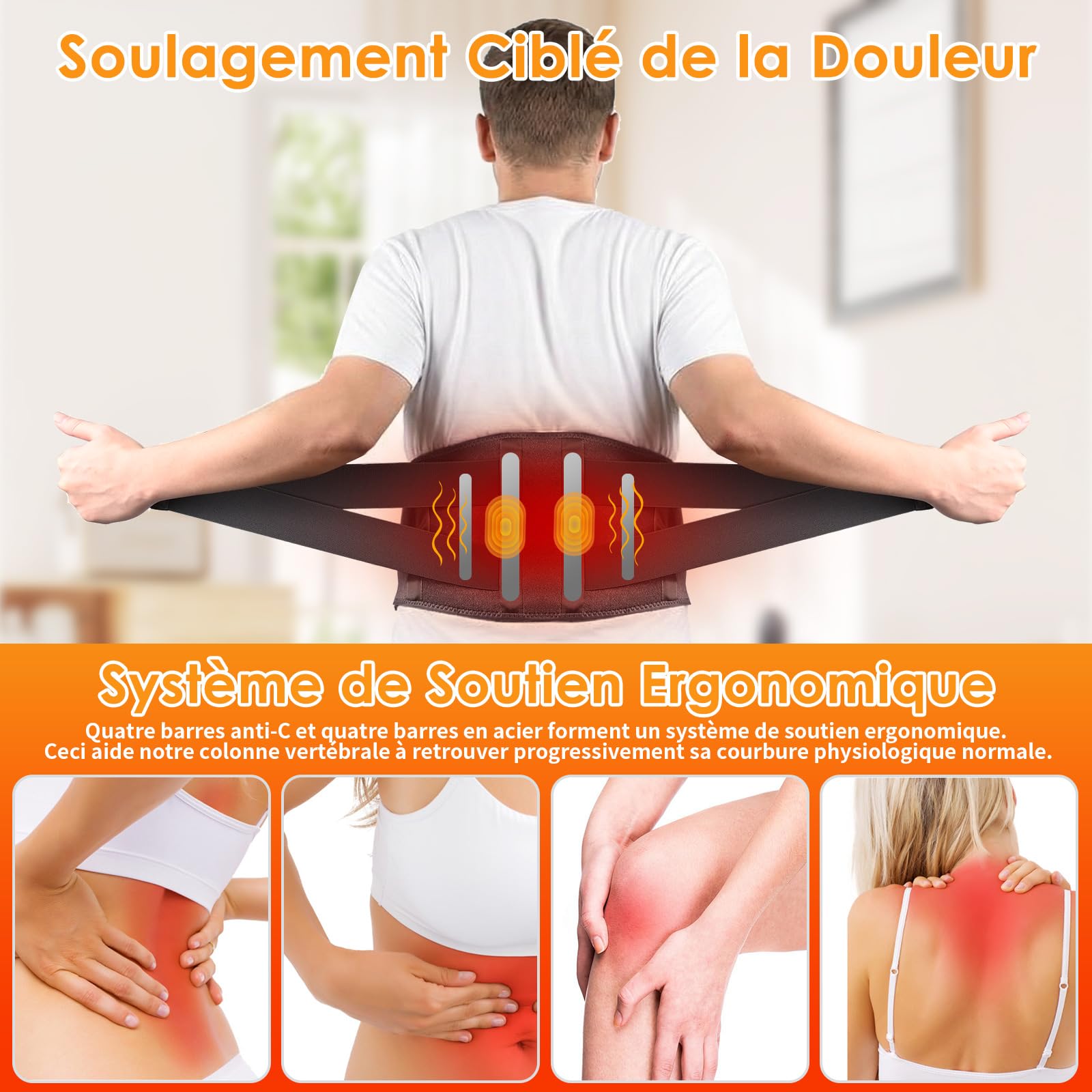 GuKKK - Bande chauffante électrique 16000 mAh - Chauffage Lombaire avec 3 niveaux de température et massage par vibration, bande chauffante Lombaire, pour dos d'abdomen (gris)
