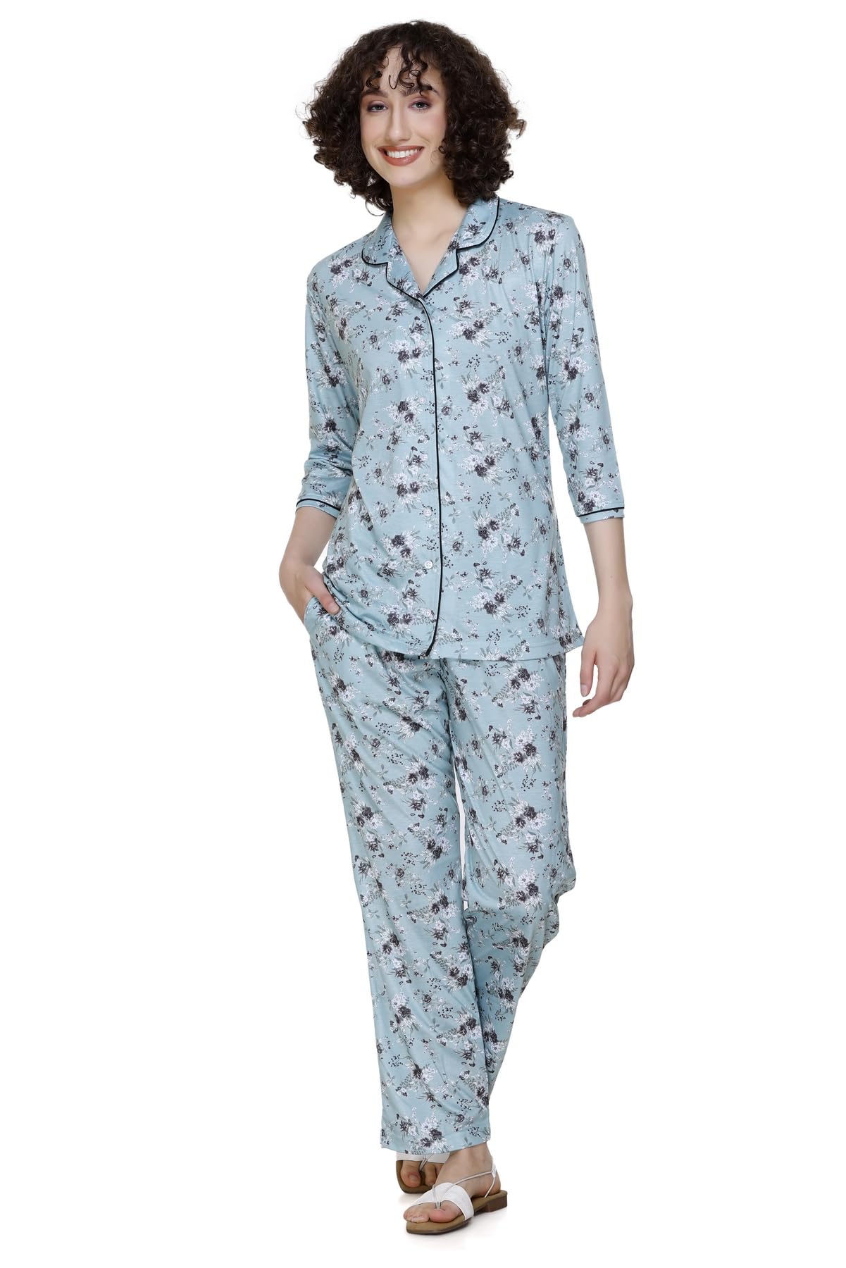plush Women's Cotton Floral Print Shirt & Payjama Stylish Nightsuit Set (NS-119)-picture-34