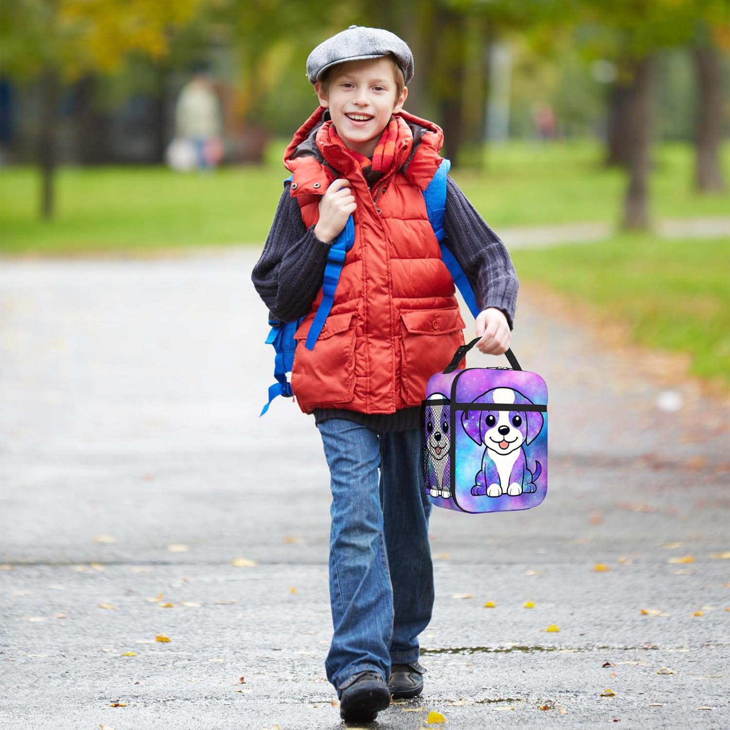 Kids Galaxy Dog Lunch Bag, Cute Dog Puppy Insulated Lunch Box Cooler Thermal Food Tote, Funny Purple Blue Galaxy Animal Print Lunchbox Reusable Meal Handbags for Boys Girls Women Men - Image 7