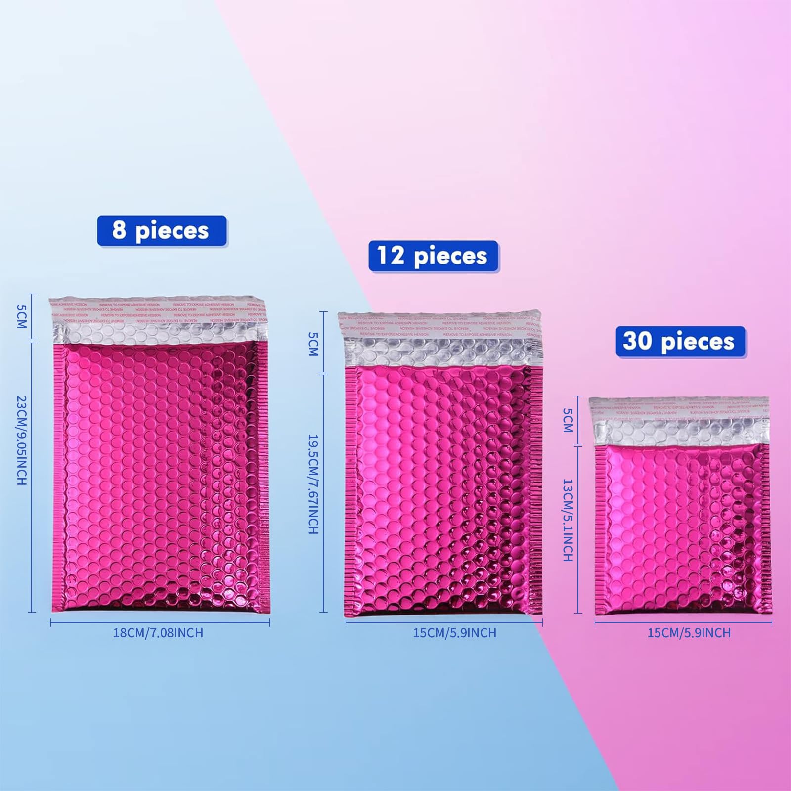 50 buste imbottite metallizzate con bolle per spedizione, buste in polietilene con glitter imbottite, buste adesive con chiusura adesiva, per spedizioni di imballaggio (rosa rosso)