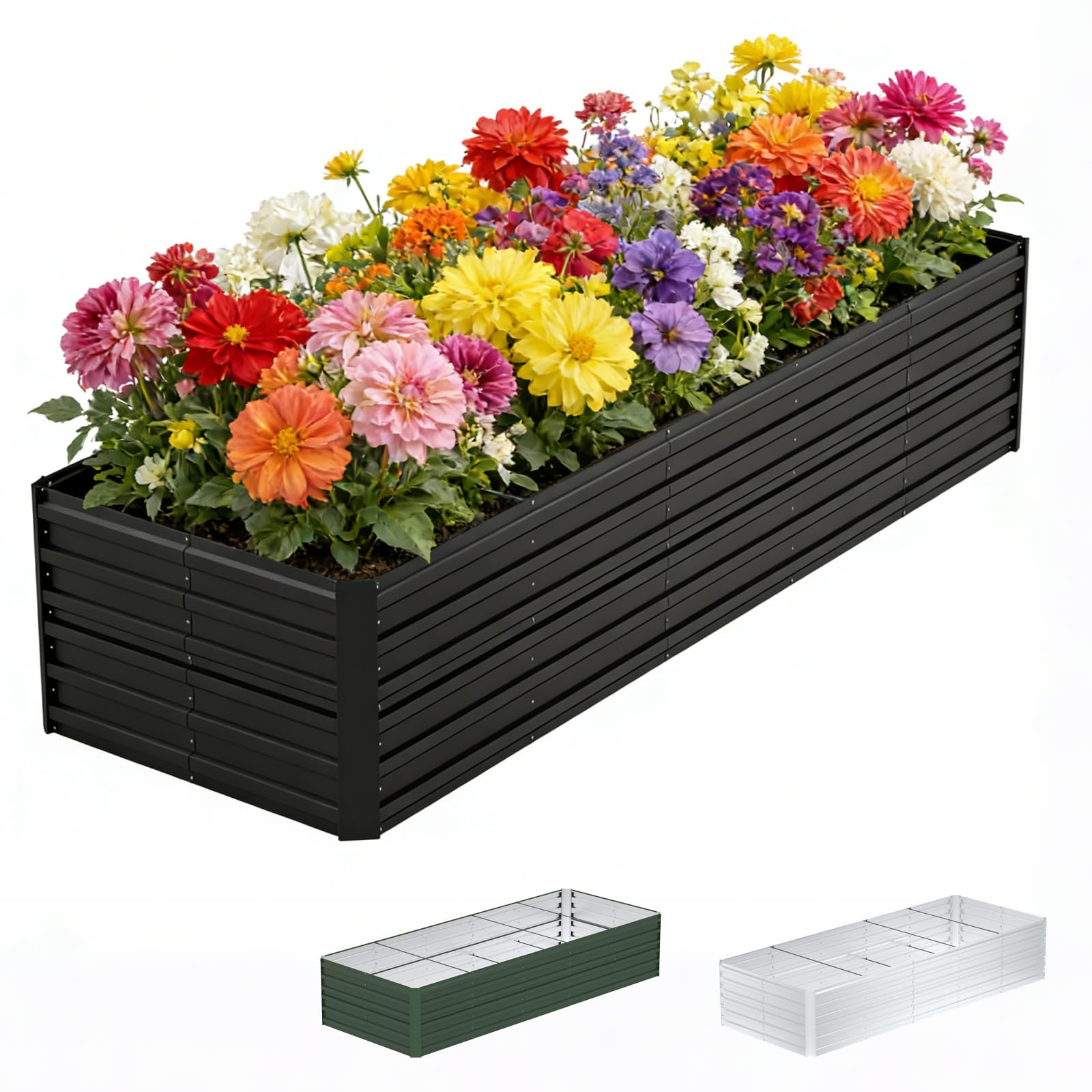 Potager Surélevé Métal 300x120x58cm, Lit de Jardin Fond Ouvert, Potager Surélevé Acier Galvanisé, Jardinière Extérieur Jardin Antirouille pour Culture Légumes Fleurs Herbes Aromatiques, Noir