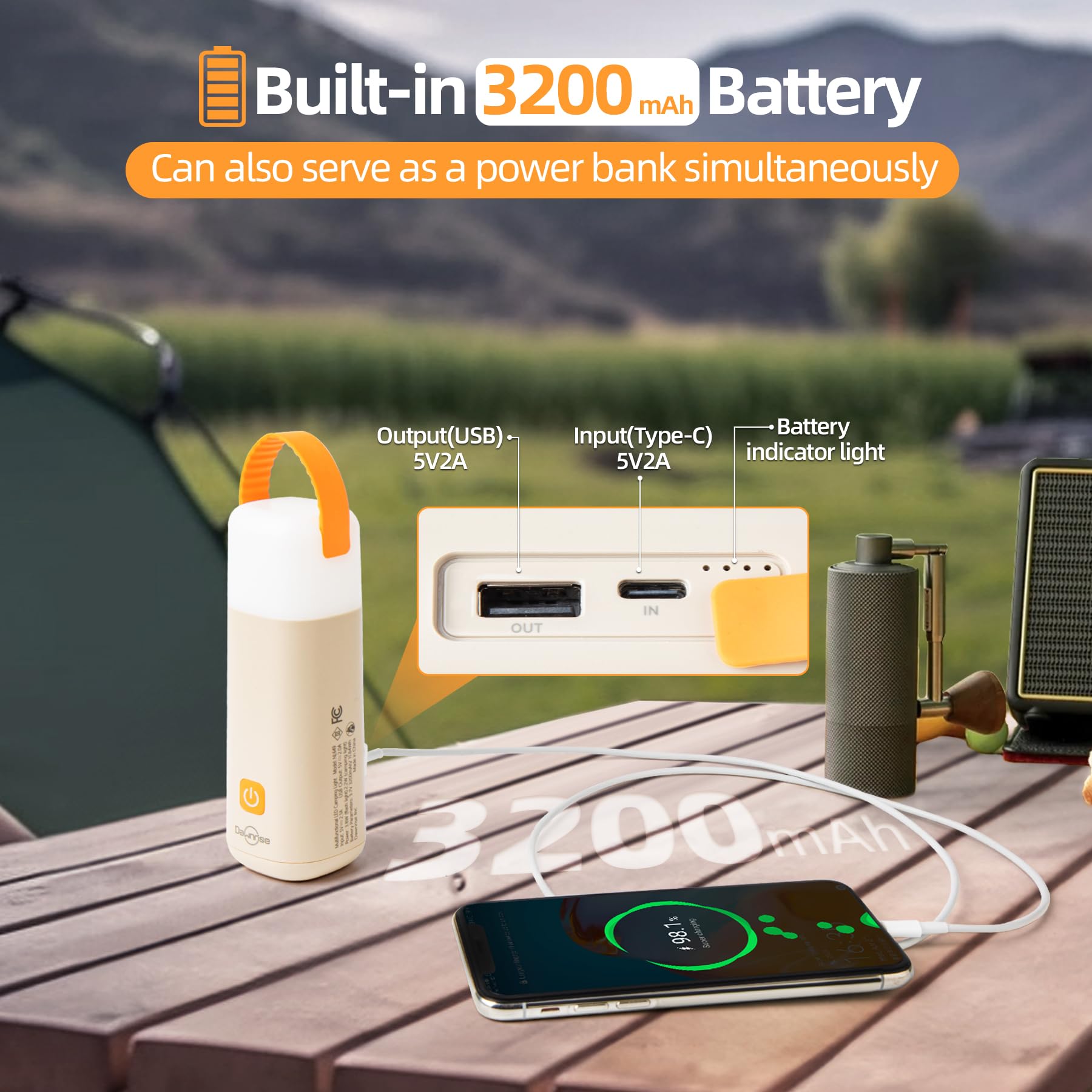 Dawnrise Lot de 2 lanternes de camping LED 350 lm, jusqu'à 350 heures de fonctionnement, 3200 mAh, 4 modes d'éclairage avec lumière rouge, lumière d'urgence portable pour panne de courant, camping,