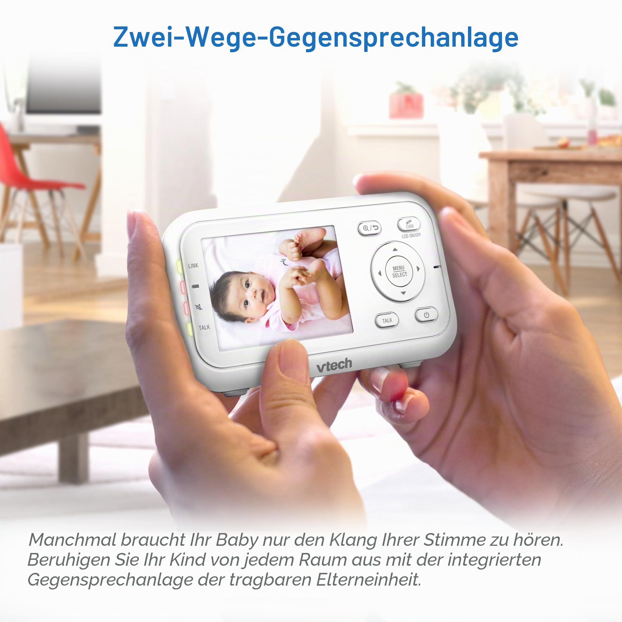VTech VM3250 Video-Babyphone mit Kamera, 300 m Lange Reichweite, Babyphone mit 7,1 cm LCD-Bildschirm, bis zu 19 Stunden Video-Streaming, Nachtsicht, sichere Übertragung, Temperatursensor, beruhigende