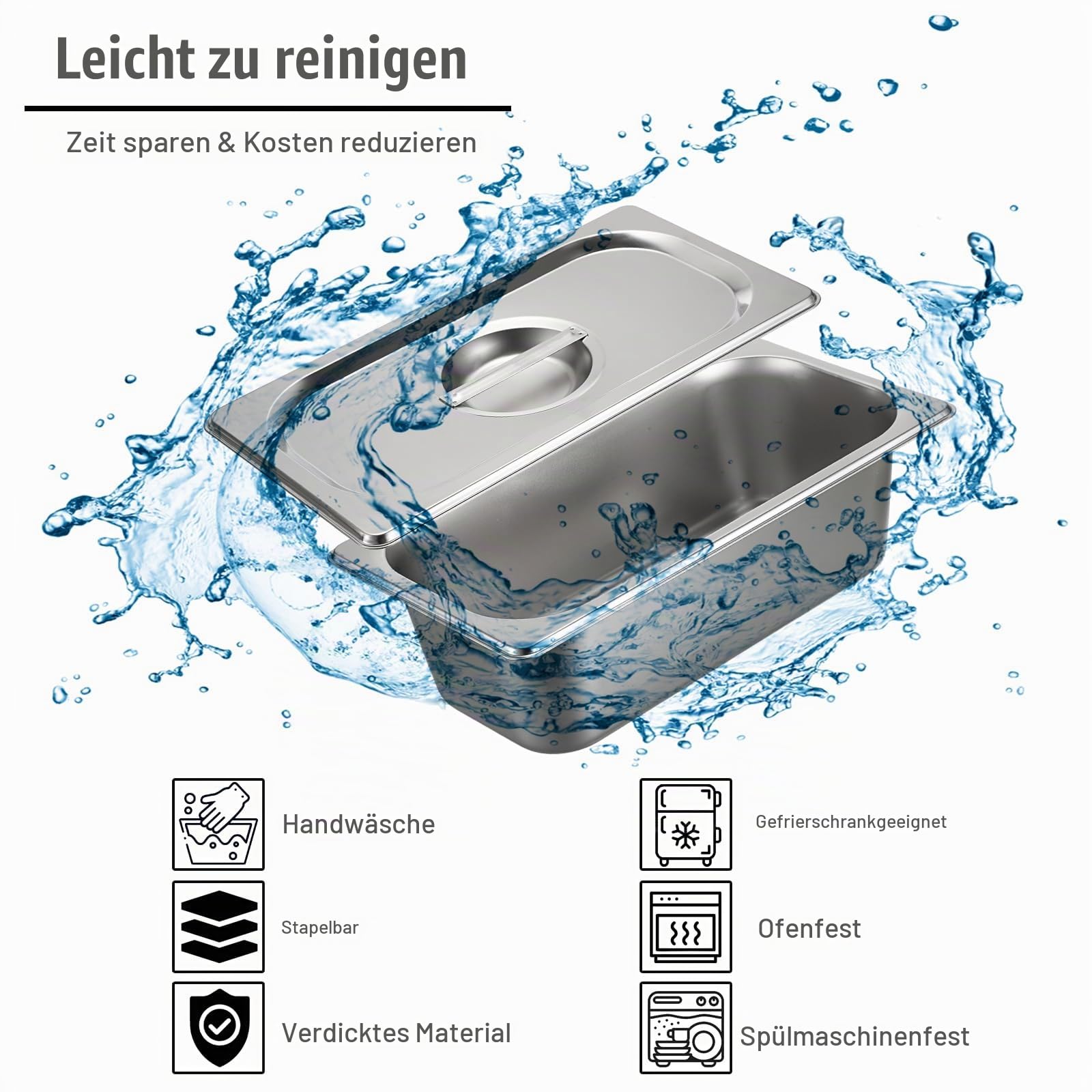SUMNACON 4x1/3 Gastronormbehälter aus lebensmittelecht Edelstahl,Stapelbare Panierset mit Deckel,von -60° bis 400°C,Spülmaschinenfest Panierschalen für Schnitzel Fleisch Fisch Obst Eis Sauce 10cm hoch