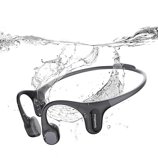 mojawa Run Plus Bone Conduction Headphones, Open-Ear Bluetooth Headphones, 32GB MP3 Player, IP68 Waterproof Swimming Earbuds, Deep Bass, Secure Fit for Running, Gym and Daily Use, Black