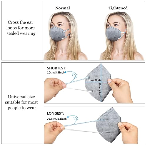 Miniatura 48 de akgk Mascarilla KN95 de 50 unidades, mascarillas de protección transpirable, envueltas individualmente, mascarillas KN95 negras de 5 capas, máscaras