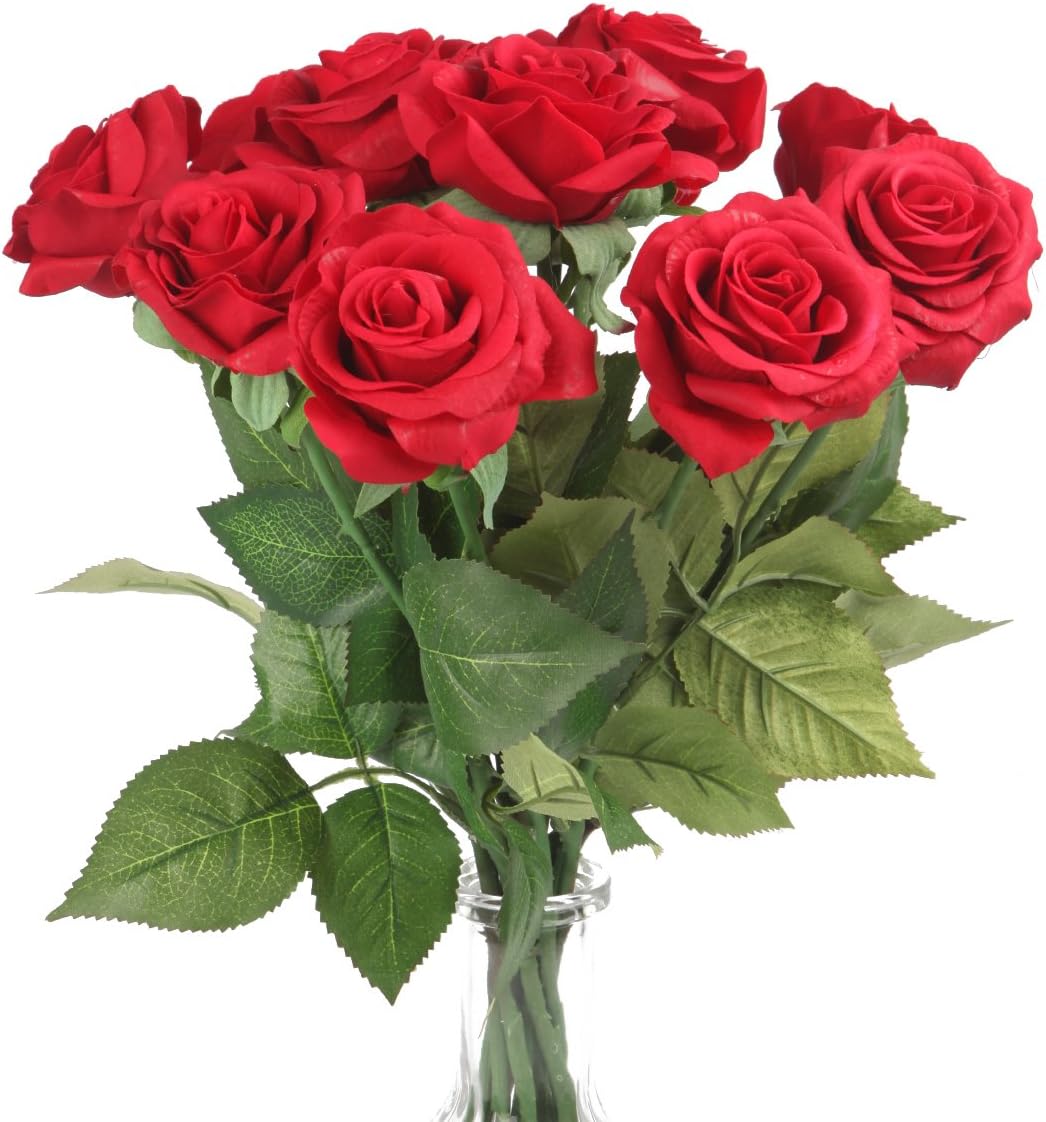Red Roses Artificial Flowers 17" Fake Silk Rose Like Real for Mother's Day Wedding Date Anniversary Decorations 3pcs