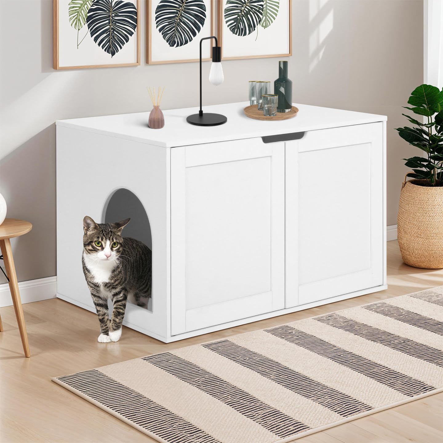 IDMarket - Katzenklo - Versteck mit Doppeltüren weiß