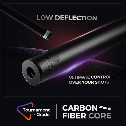 Miniatura 2 de Taco de piscina de fibra de carbono con funda, 2 piezas de 58 pulgadas de baja desviación profesional para billar, eje de fibra de carbono Pro Taper