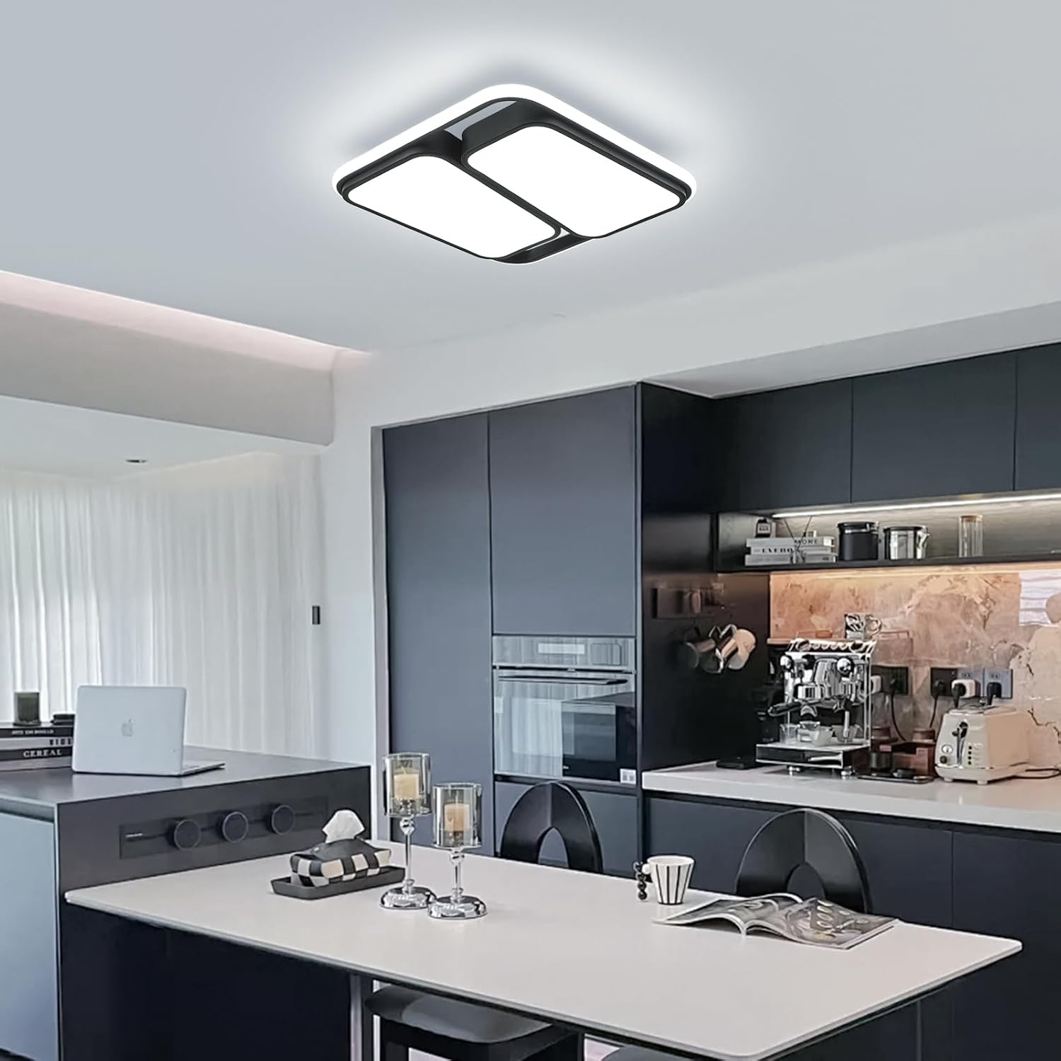 ORANOOR Modern LED Ceiling Light Fixture, 60W 6000K Black Square Flush Mount Ceiling Lights, 15.7'' Rectangle Bedroom Ceiling Lamp LED Chandelier for Kitchen Hallway Laundry Living Room (Cool White)