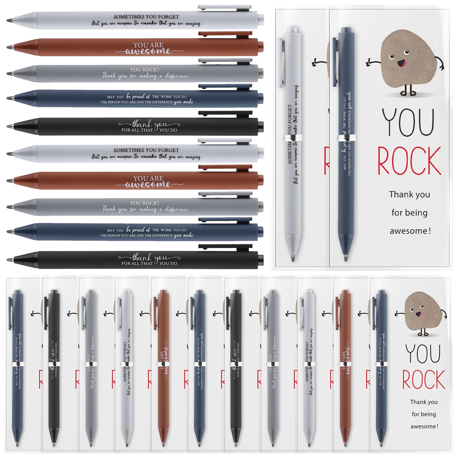 SevenMye 50 Sets Employee Appreciation Gifts Bulk Inspirational Ballpoint Pens You Rock Thank You Cards Emotional Support Gifts for Coworker Staff Volunteer Teacher Pocket Favor Office
