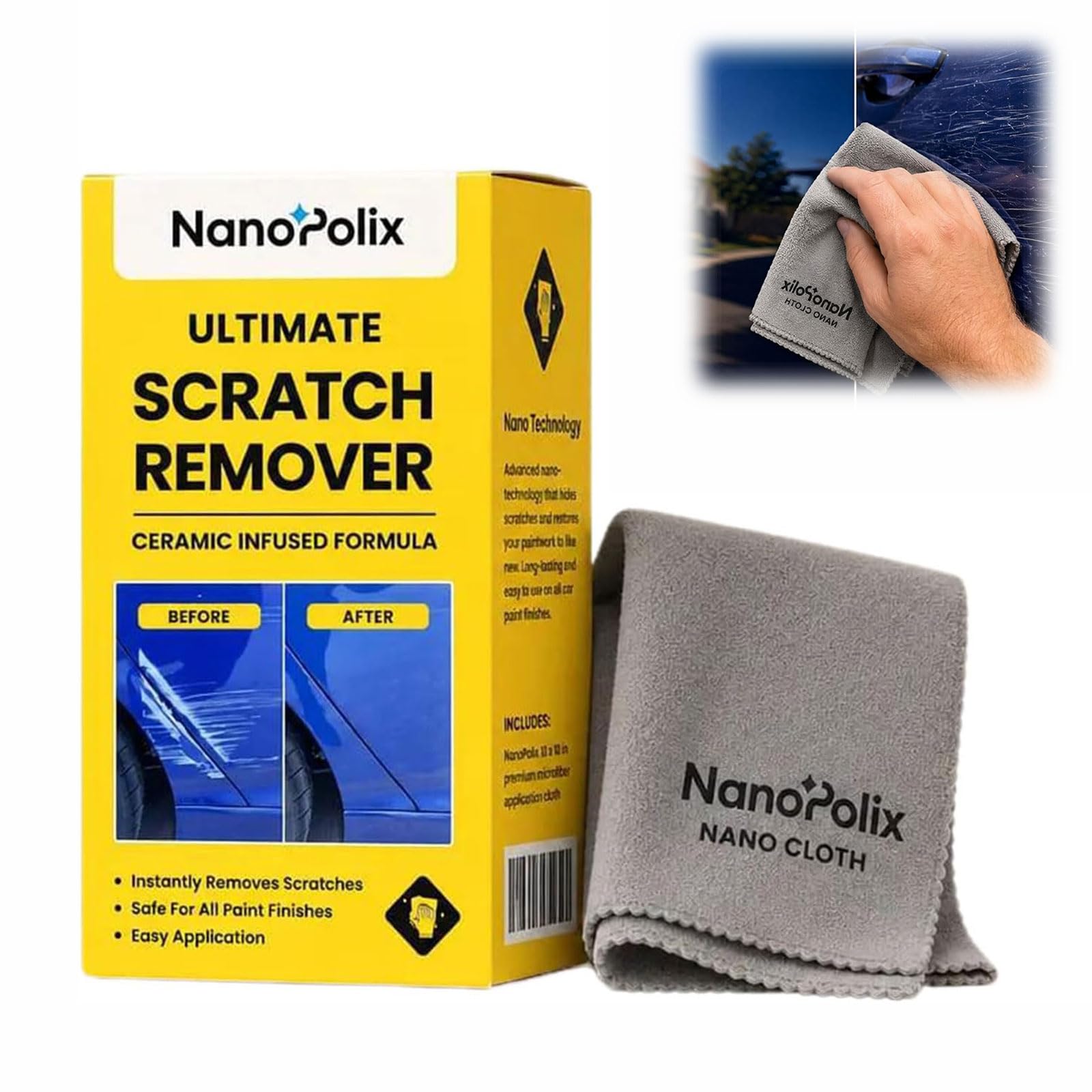 VLSVLS Nanopolix Scratch Remover Cloth-2 Pieces, Nano Polix Car Cloth Scratch Remover, Automobile Remover for Car Paint Maintainance, Water Stains