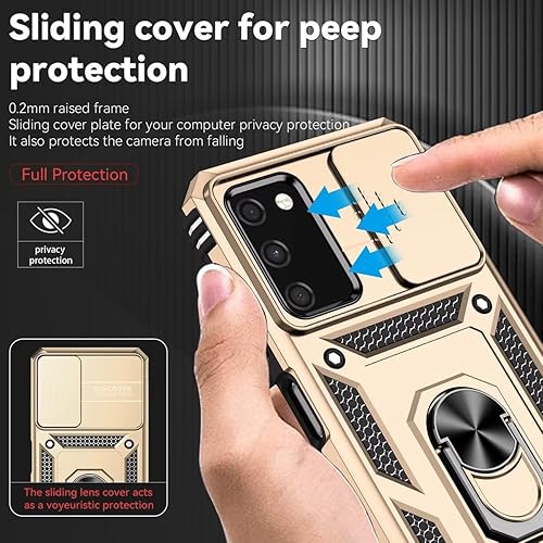 Miniatura 2 de Funda para Galaxy A03S, Samsung A03S SM-A037U con protector de pantalla de vidrio templado y cubierta de cámara deslizante, anillo magnético para