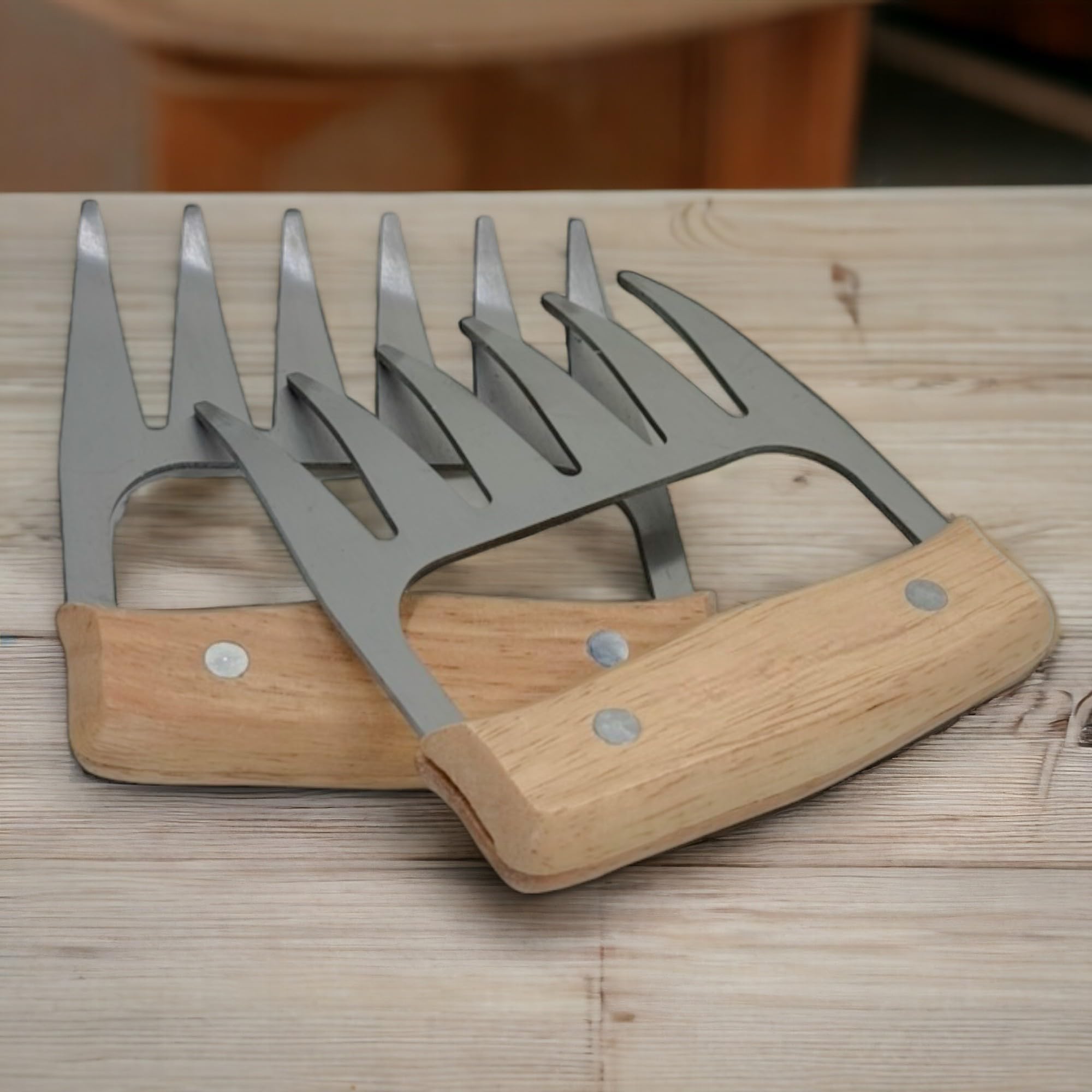 MIJOMA Set di 2 artigli in acciaio inox pulled pork – tritacarne con manico in legno – ideale per barbecue americano e utensili da cucina – sicuro e facile da maneggiare – 11 x 12 cm