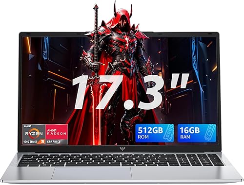 17.3 inch Laptop, AMD Ryzen 4300U, 16GB RAM 512GB SSD Laptop Computer, Webcam, 2026 Business Laptop, Windοws 11 Laptop, 62.7Wh Battery, WiFi, Numeric Keypad