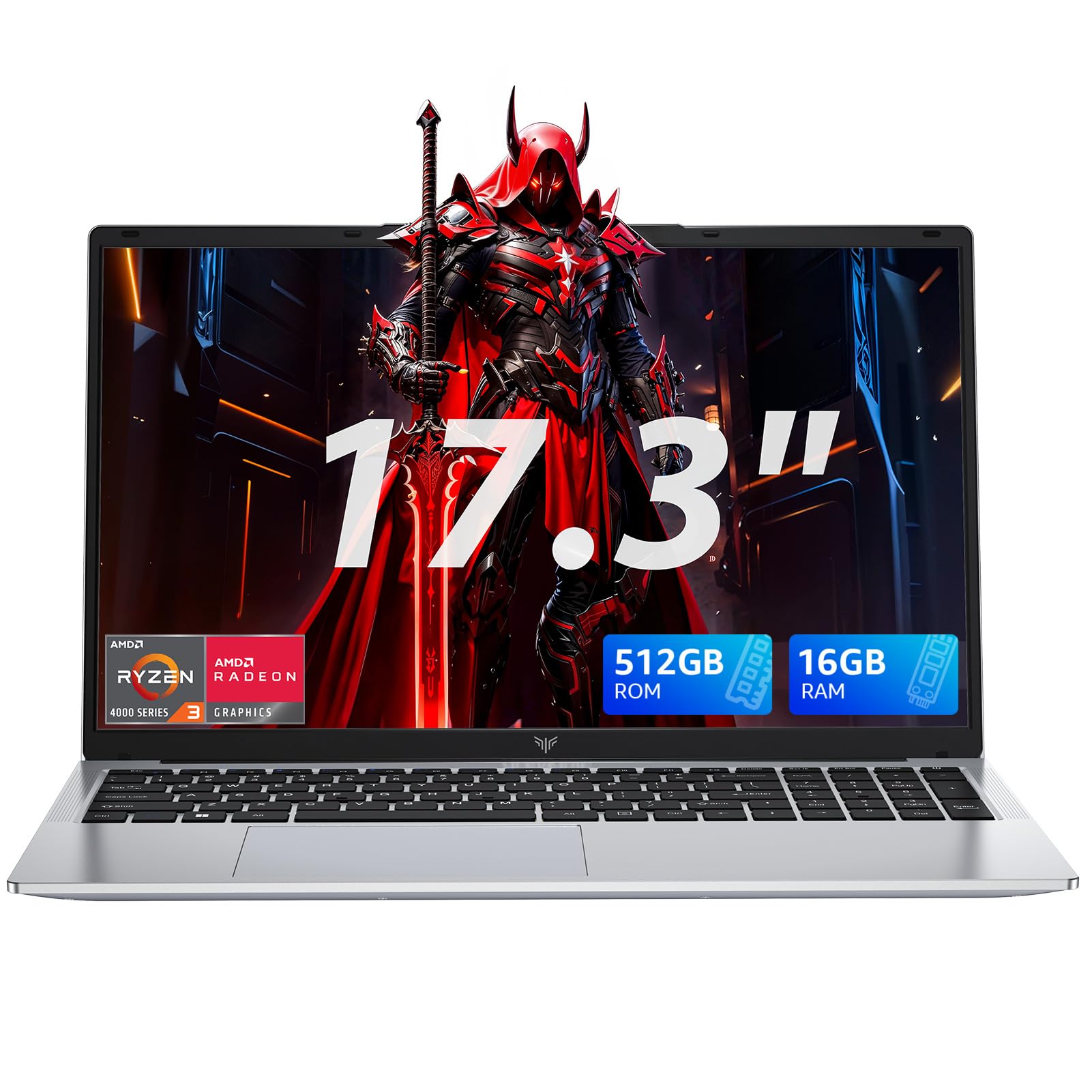 KAIGERR 17.3 inch Laptop, AMD Ryzen 4300U (up to 3.7GHz), 16GB RAM, 512GB SSD, Webcam, 2026 Business Laptop, Type-C, 62.7Wh Battery, Numeric Keypad